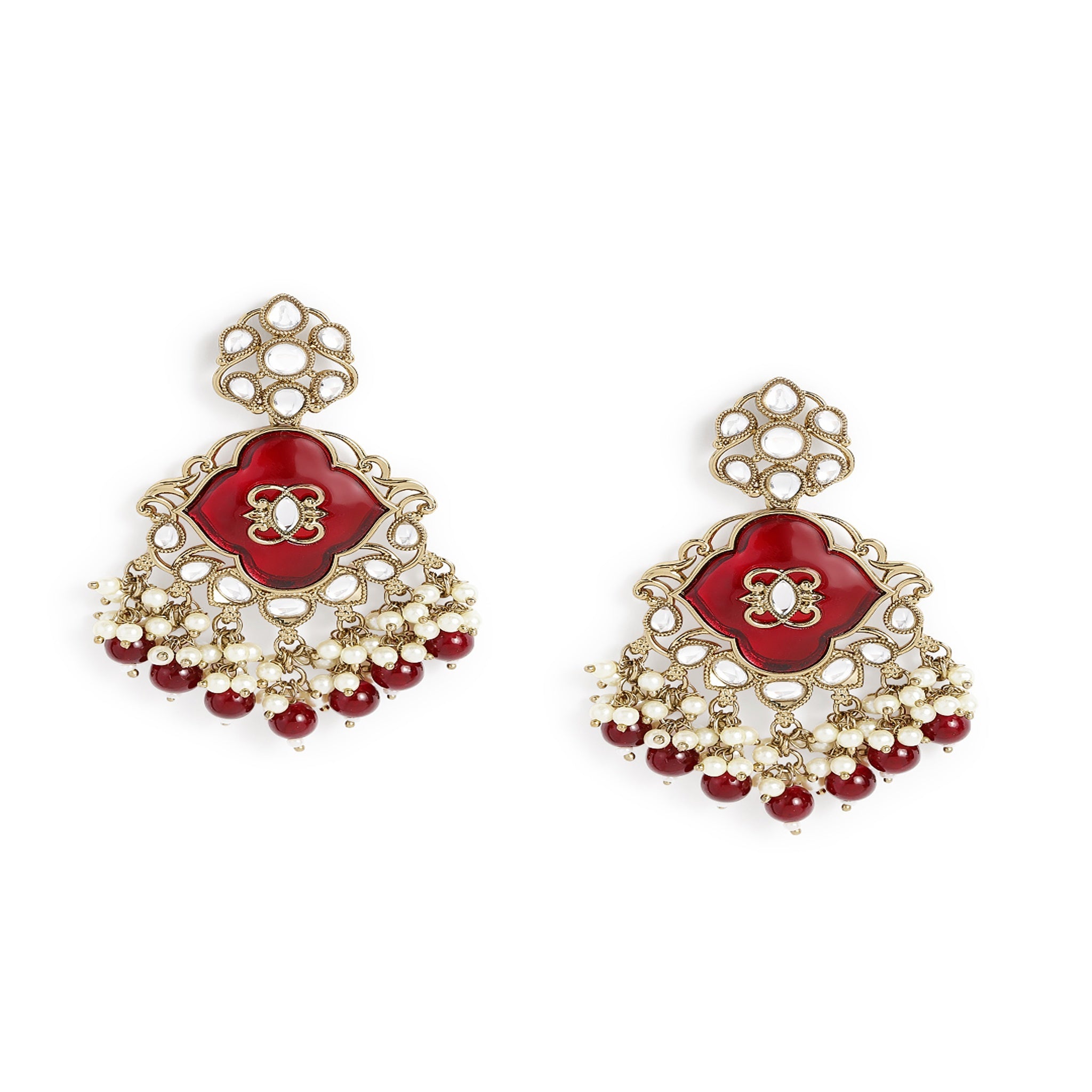 Gold Plated Maroon Classic Earrings