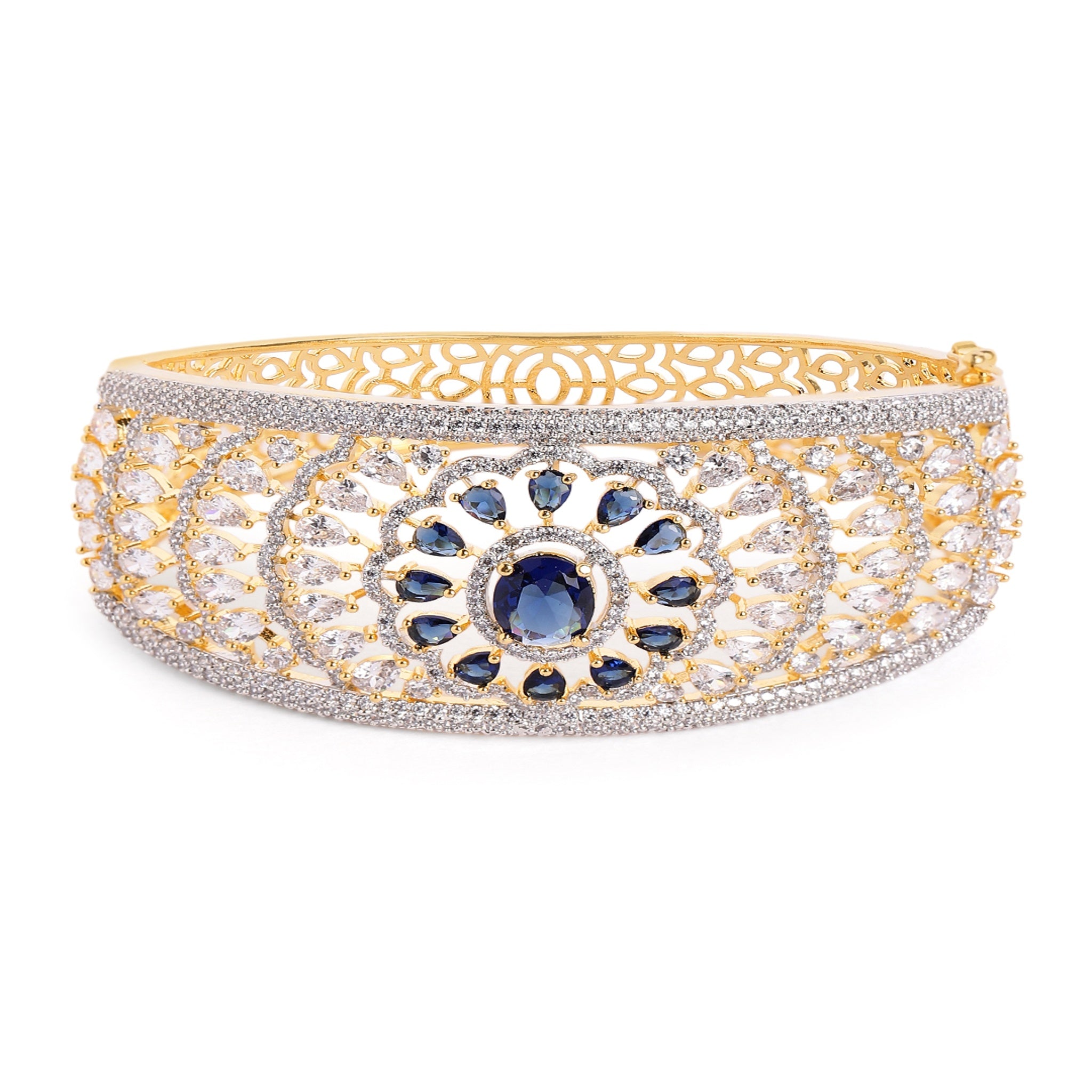 Women Cubic Zirconia Gold-Plated Kada Bracelet-Blue