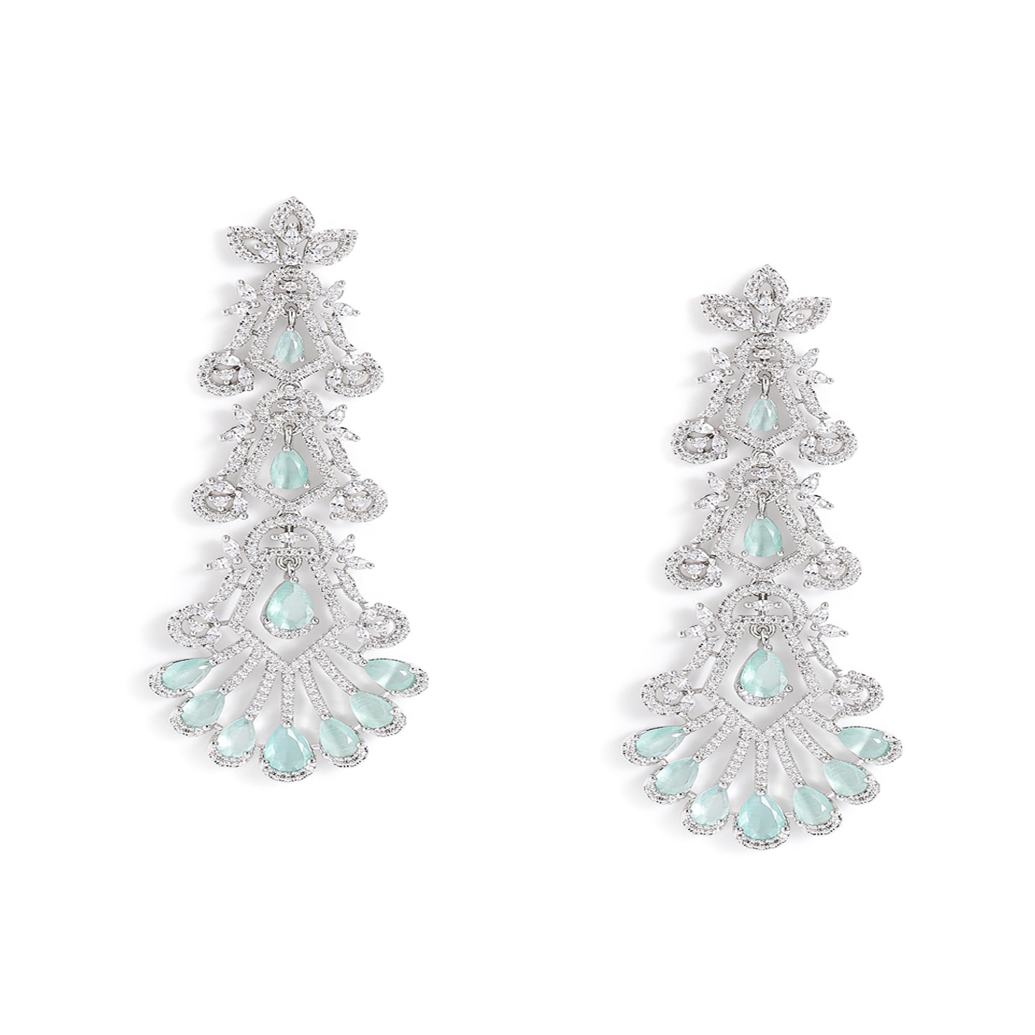 Silver-Toned Mint Statement Dangler Long Earrings