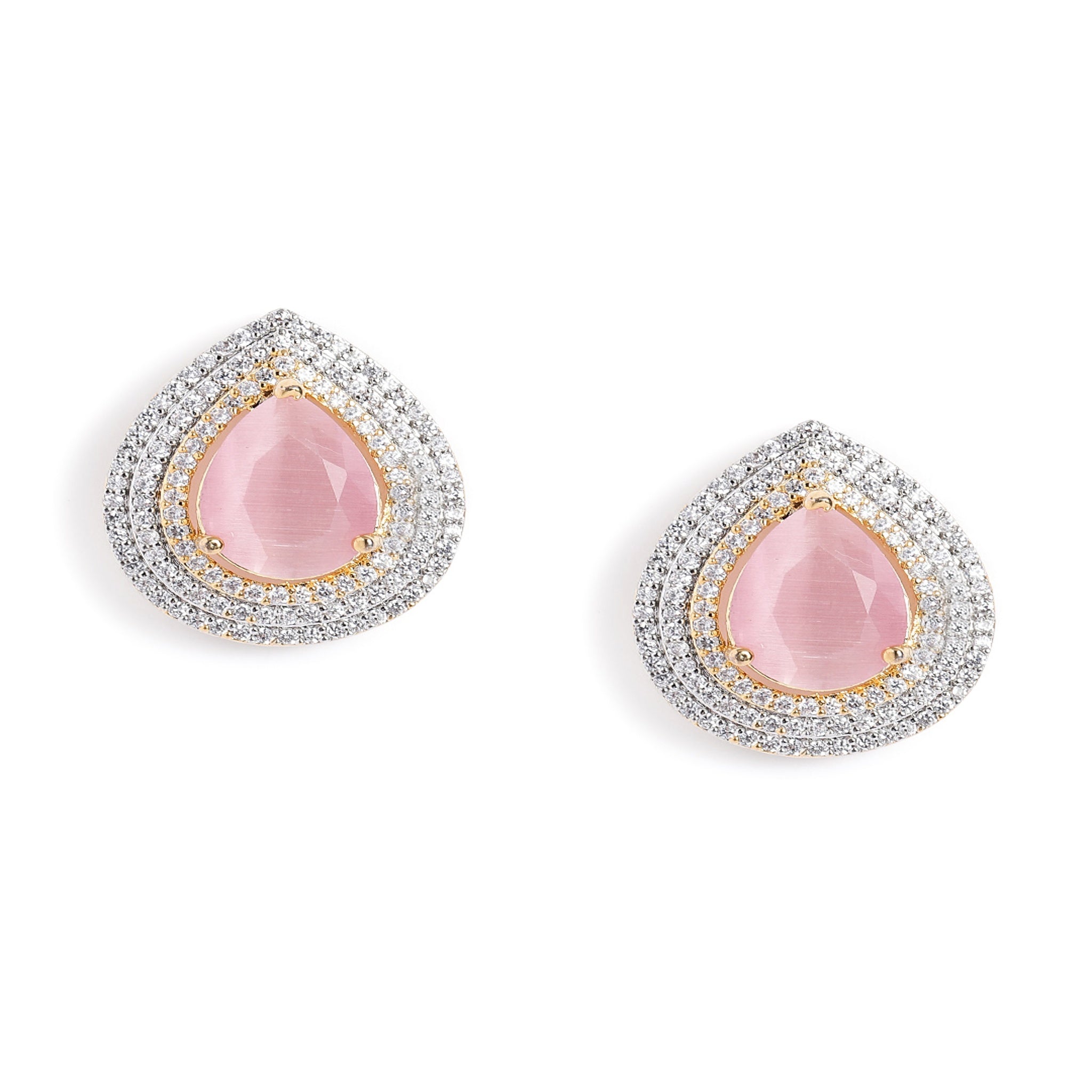 Gold Plated Pink Stud Earrings