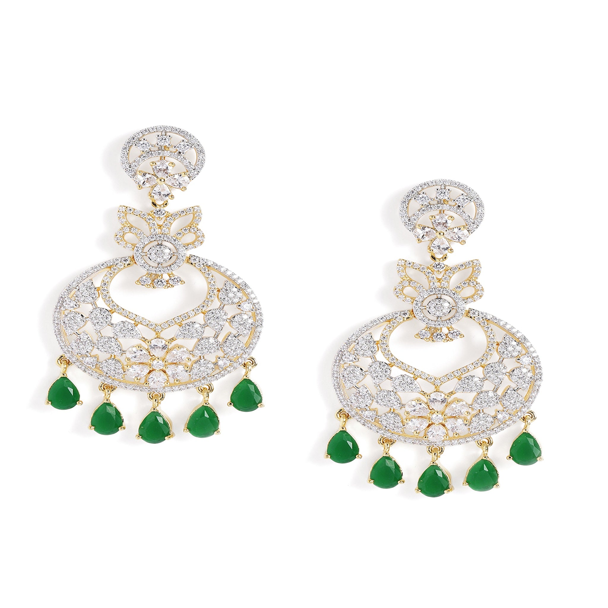 Green Gold-Plated American Diamonds Classic Drop Earrings