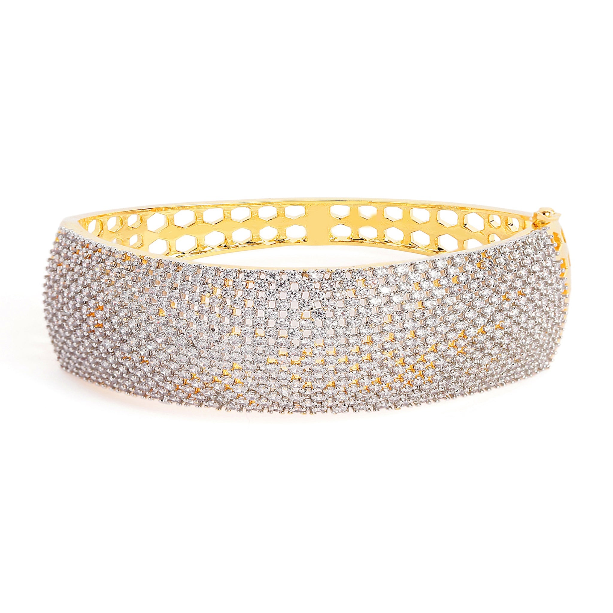 Women Cubic Zirconia Gold-Plated Kada Bracelet-2Tone
