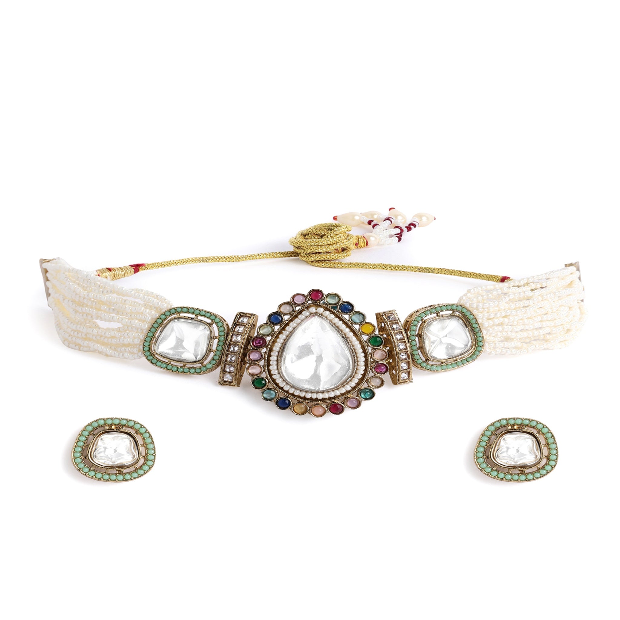 Antique Beaded Multi-Color Choker Necklace Set