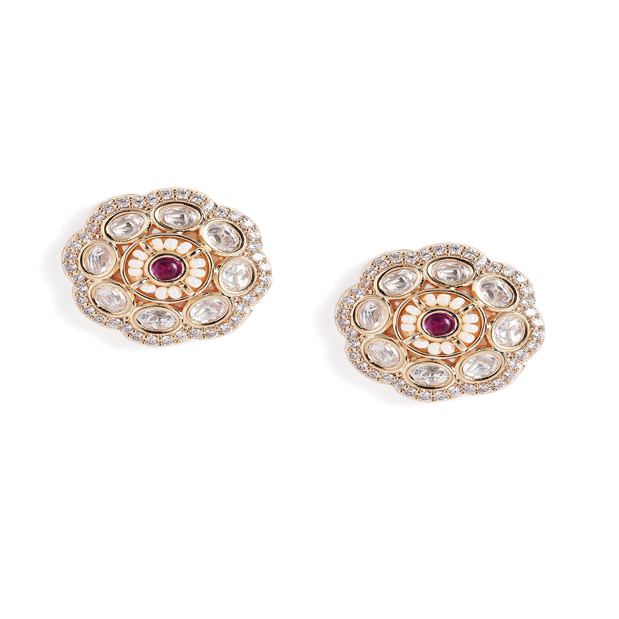 Gold-Plated Ruby Classic Kundan Studs