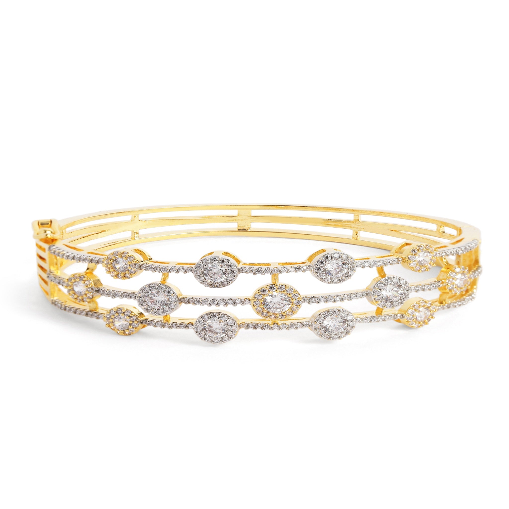Women Cubic Zirconia Gold-Plated Kada Bracelet-2Tone