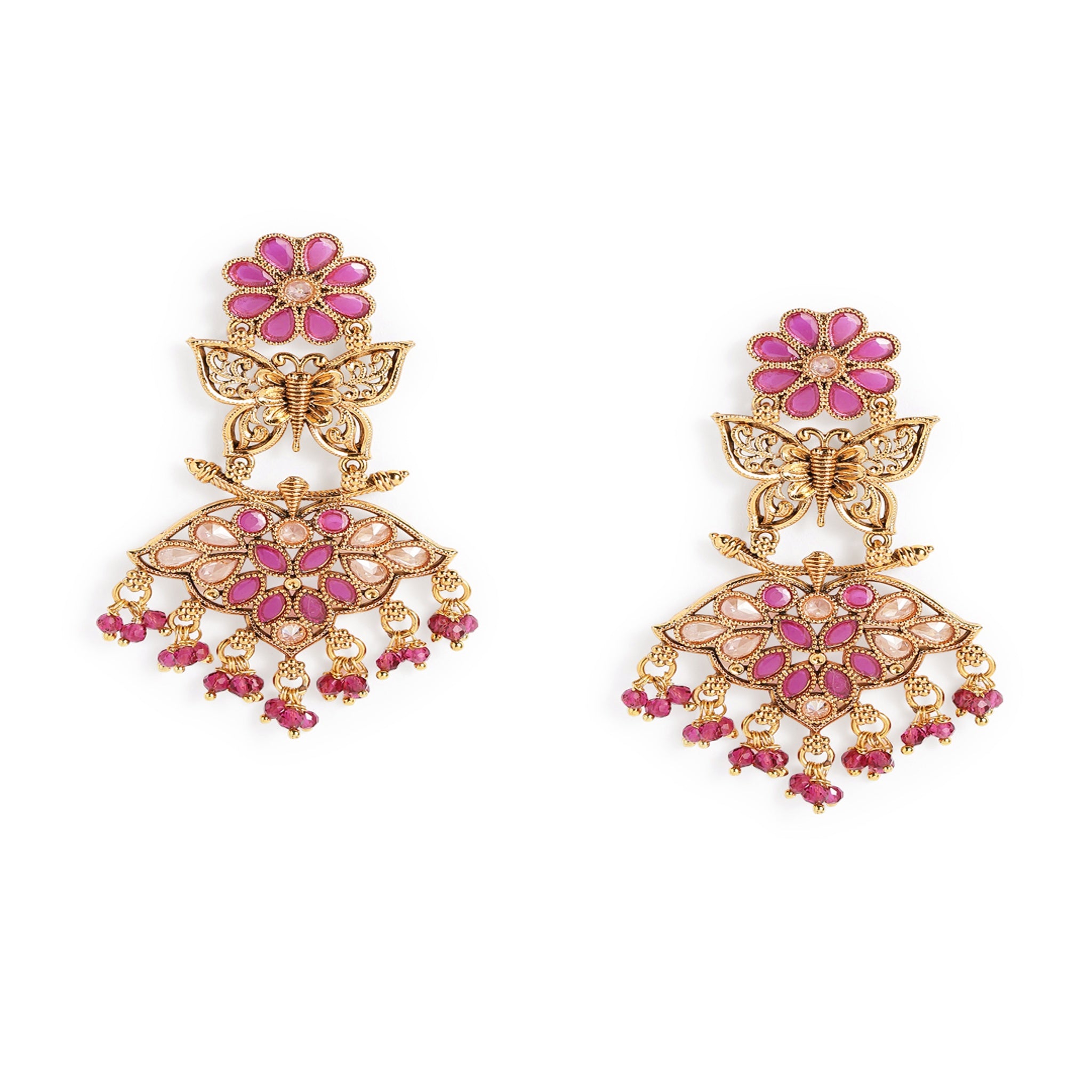 Gold-Plated Ruby Classic Long Earrings