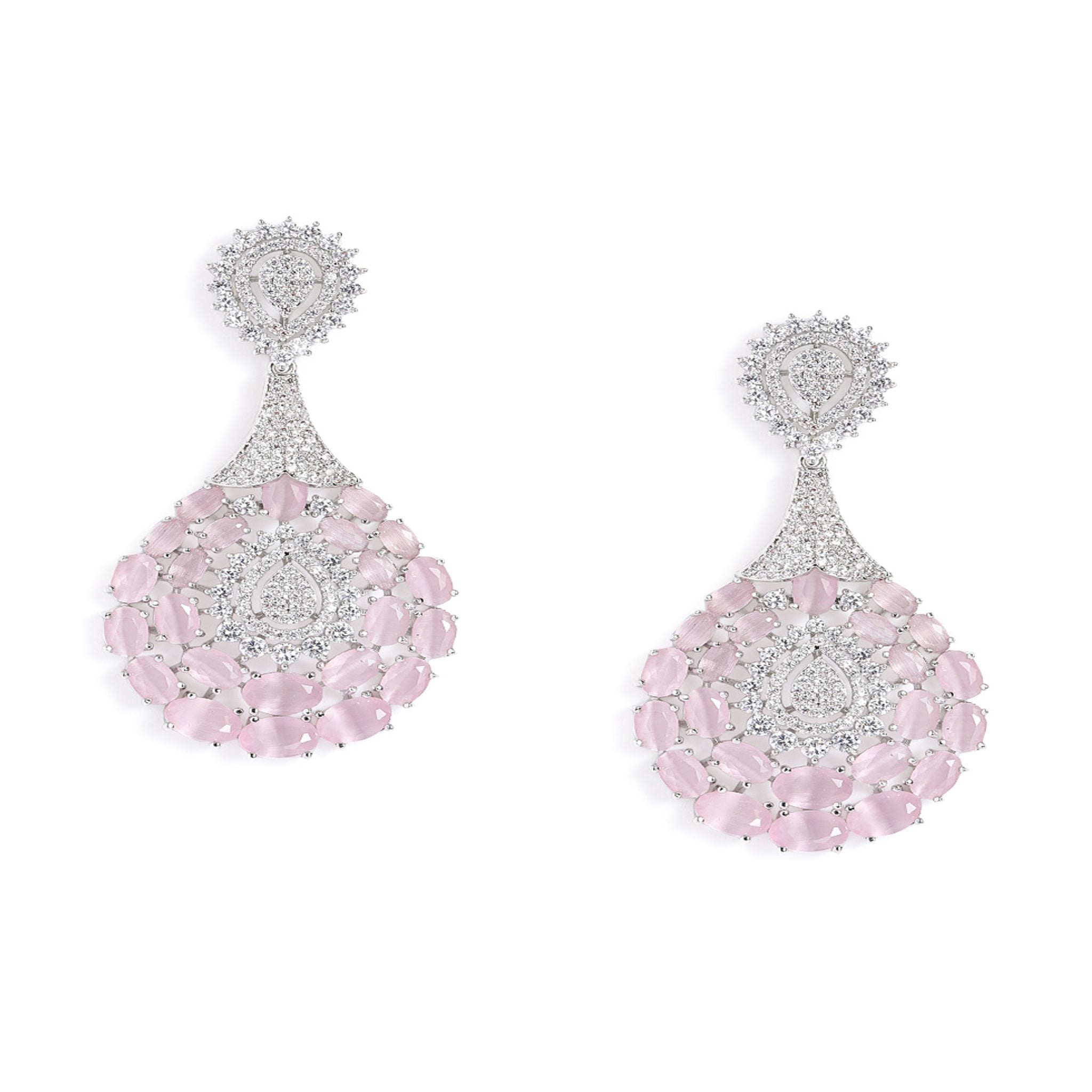 Silver-Toned Pink Classic Drop Earrings