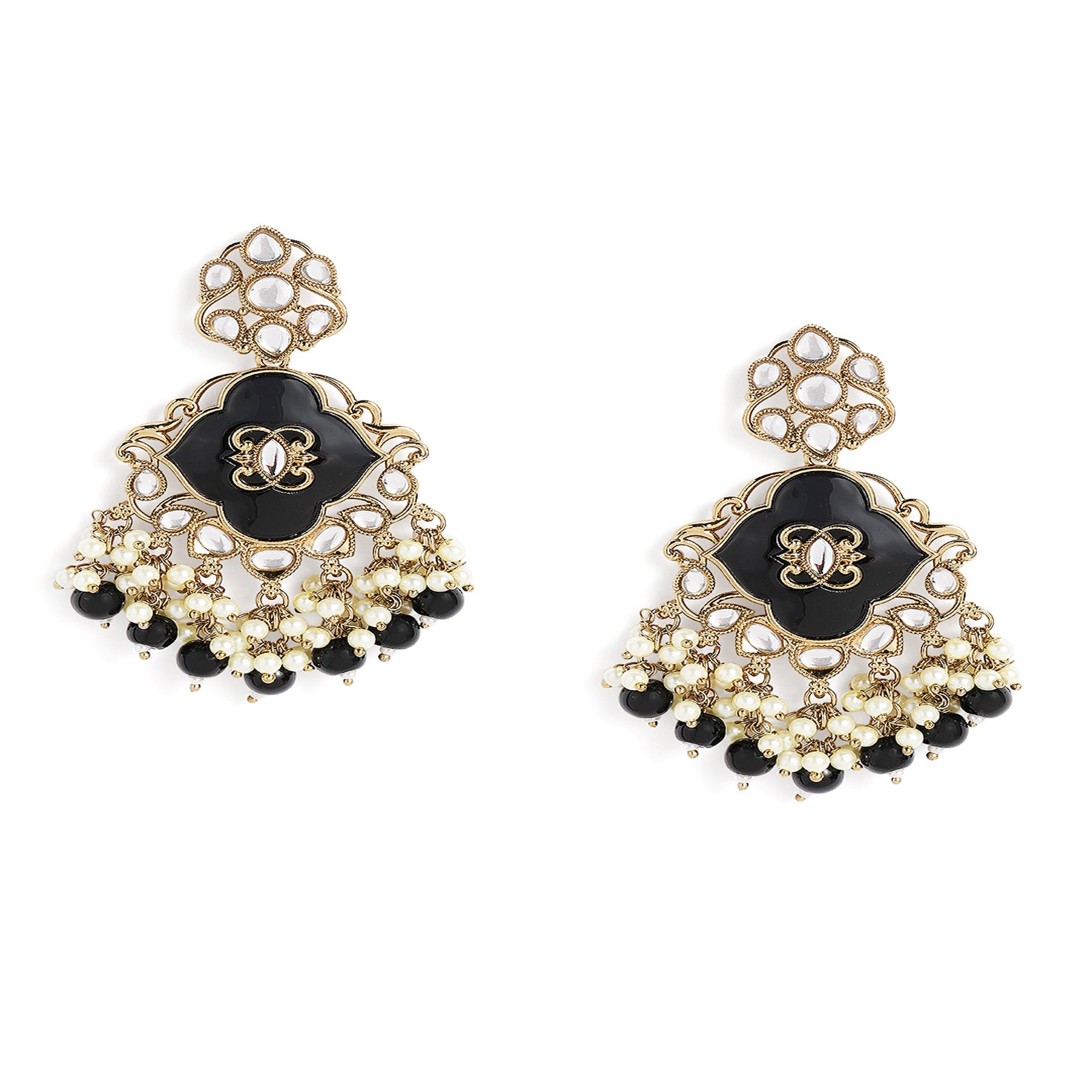 Gold Plated Black Classic Earrings