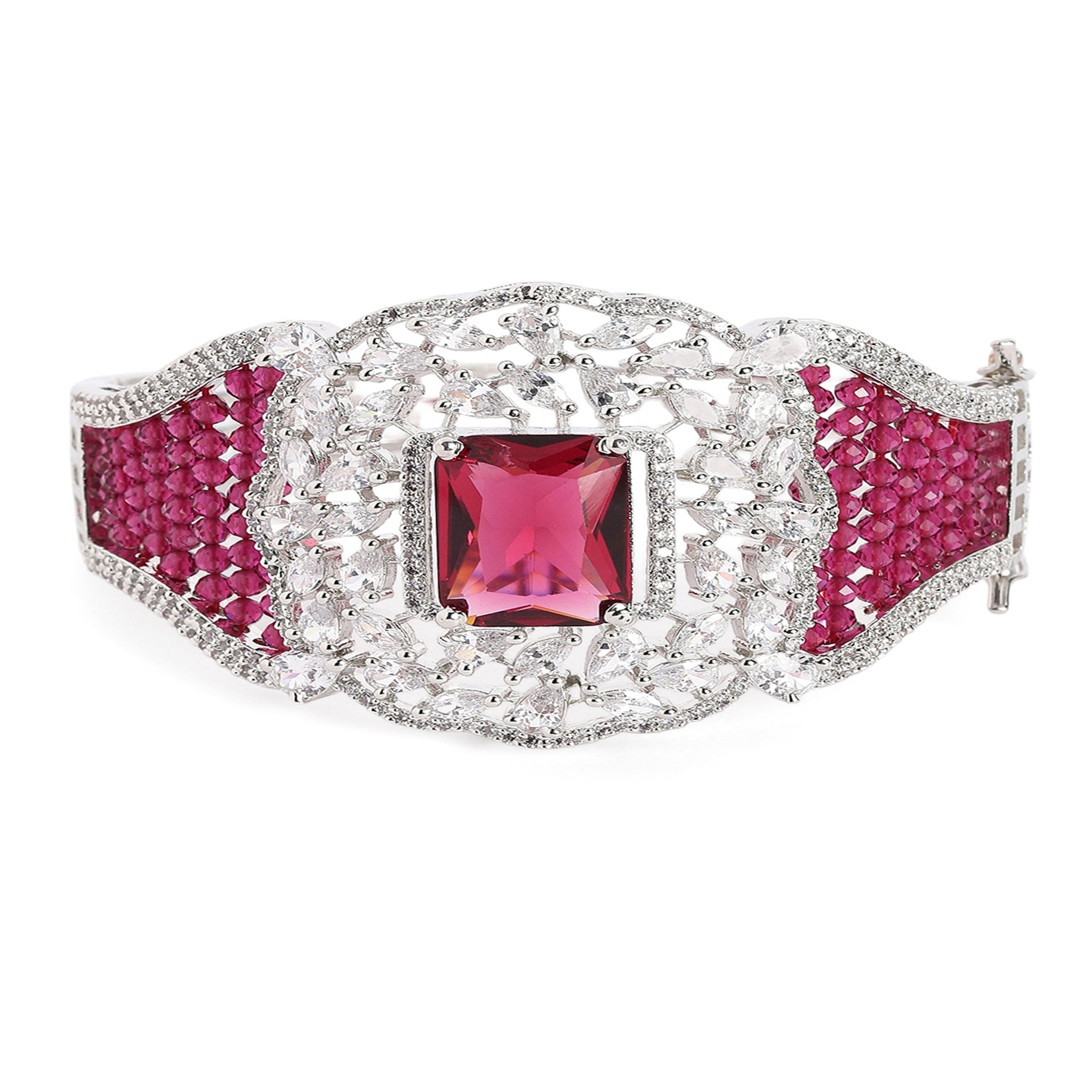 Women Cubic Zirconia Rhodium-Plated Kada Bracelet-Rani