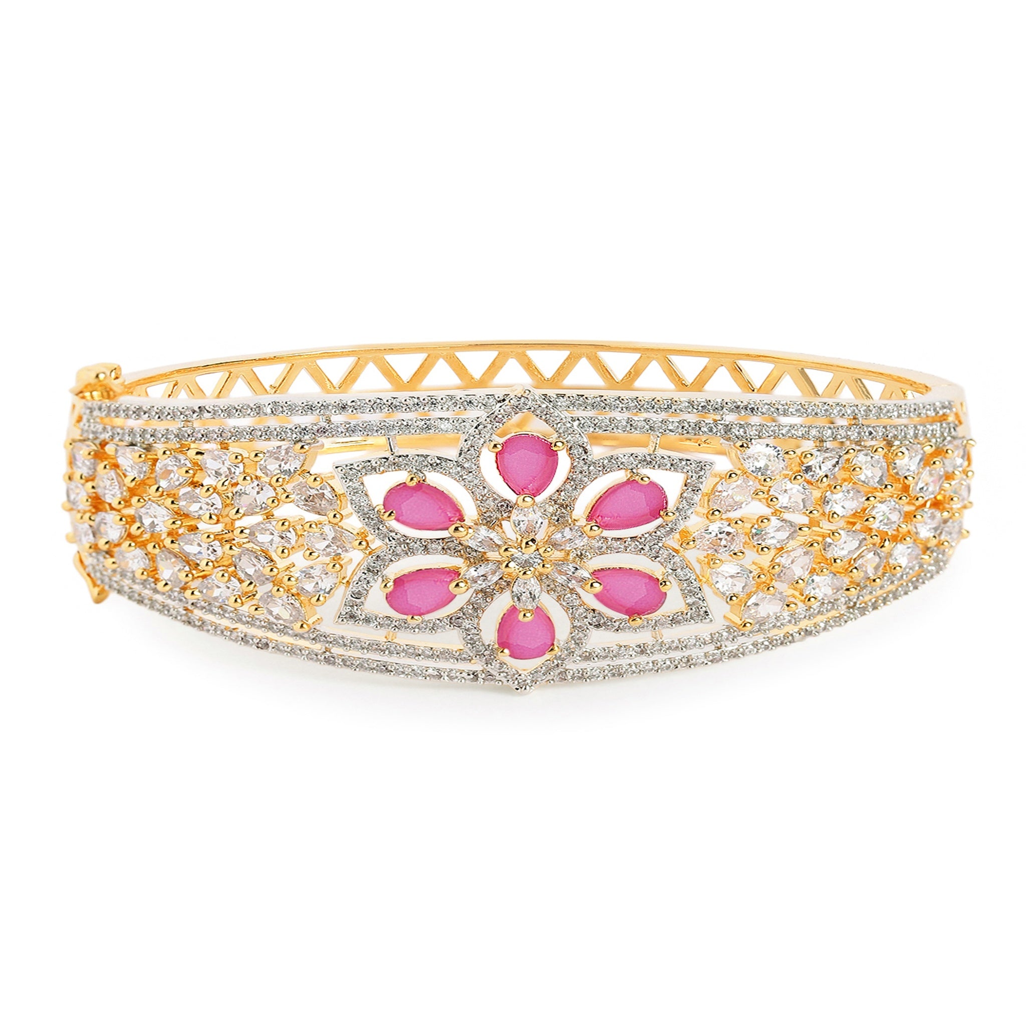Women Cubic Zirconia Gold-Plated Kada Bracelet-Ruby