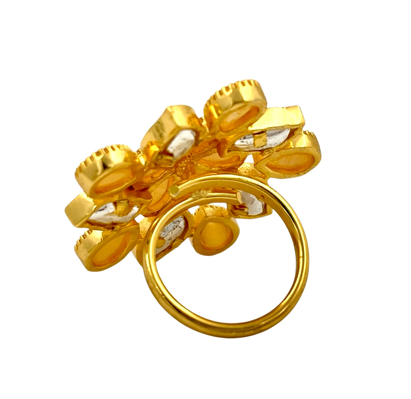 Lavish Giftz Gold-Plated Adjustable Kundan Handcrafted Orange Statement Finger Ring