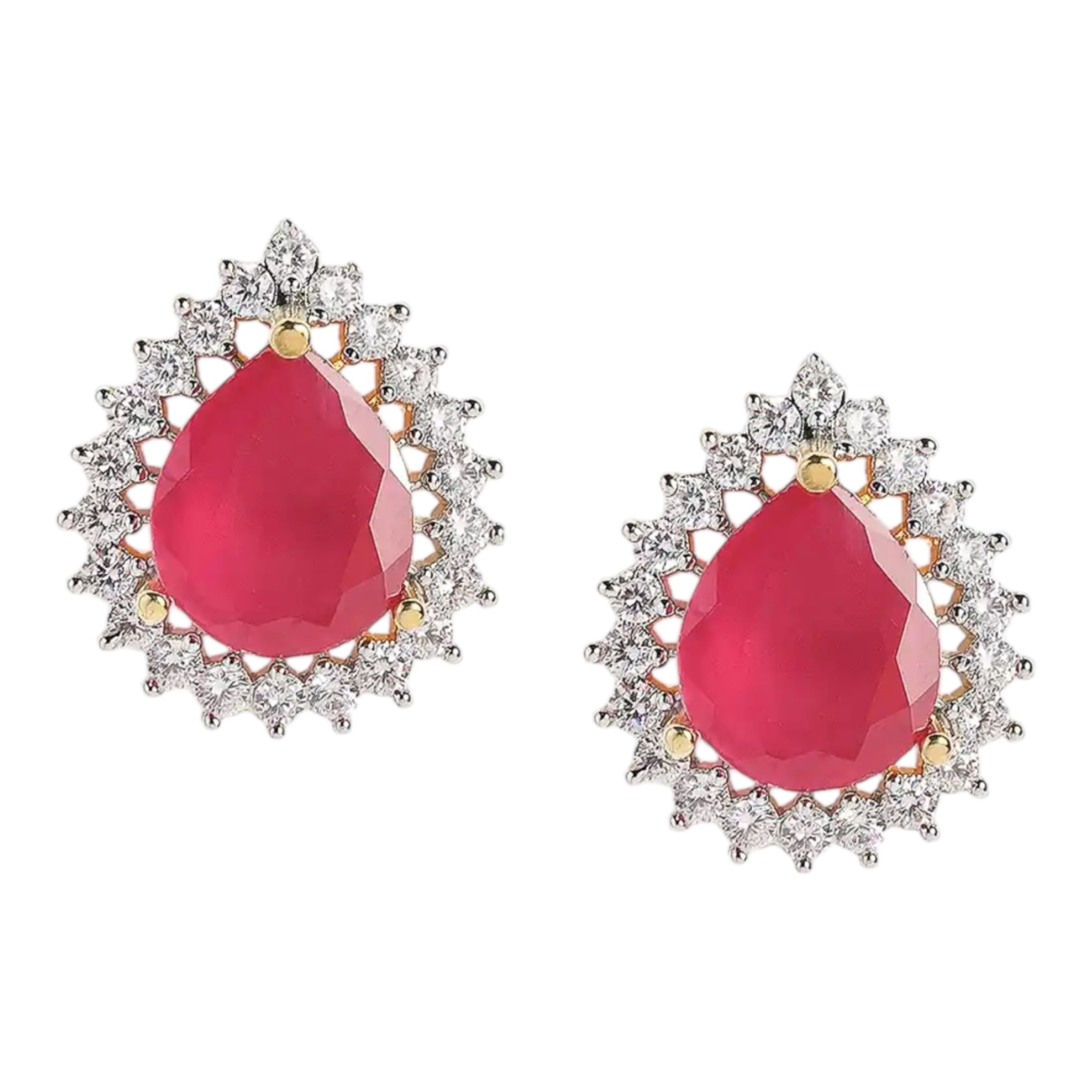 Gold Plated Ruby Zircon Stud Earrings