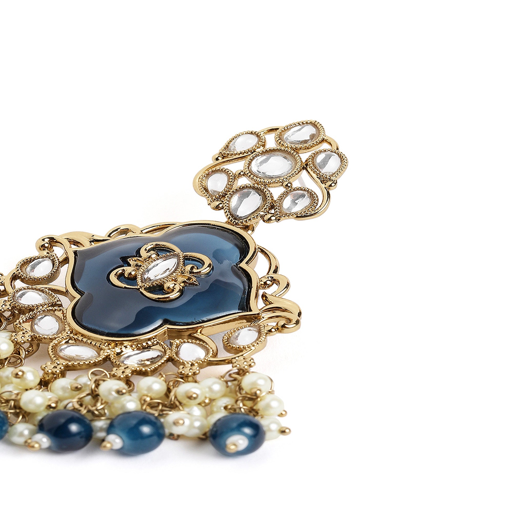 Gold Plated Peacock Blue Classic Earrings