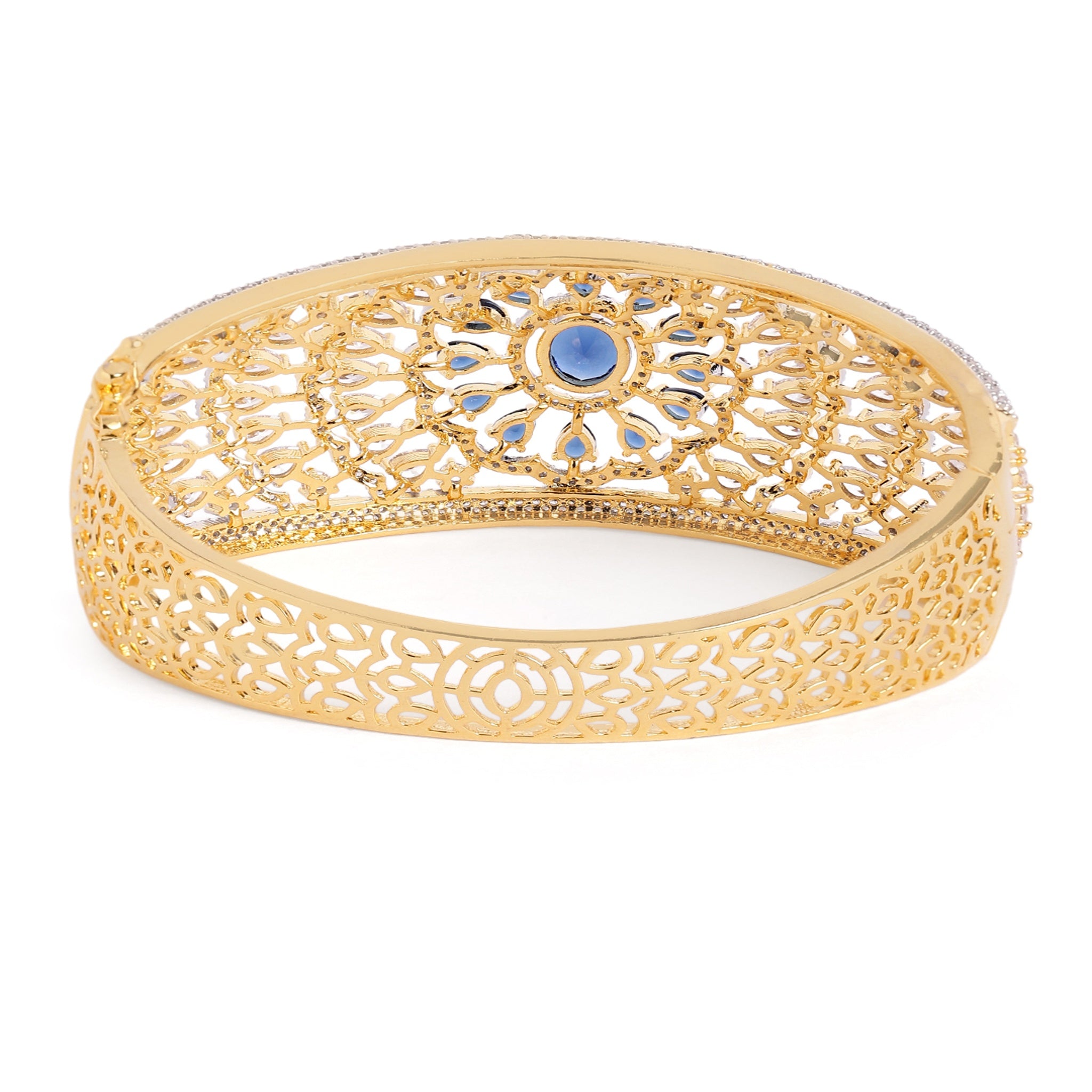 Women Cubic Zirconia Gold-Plated Kada Bracelet-Blue