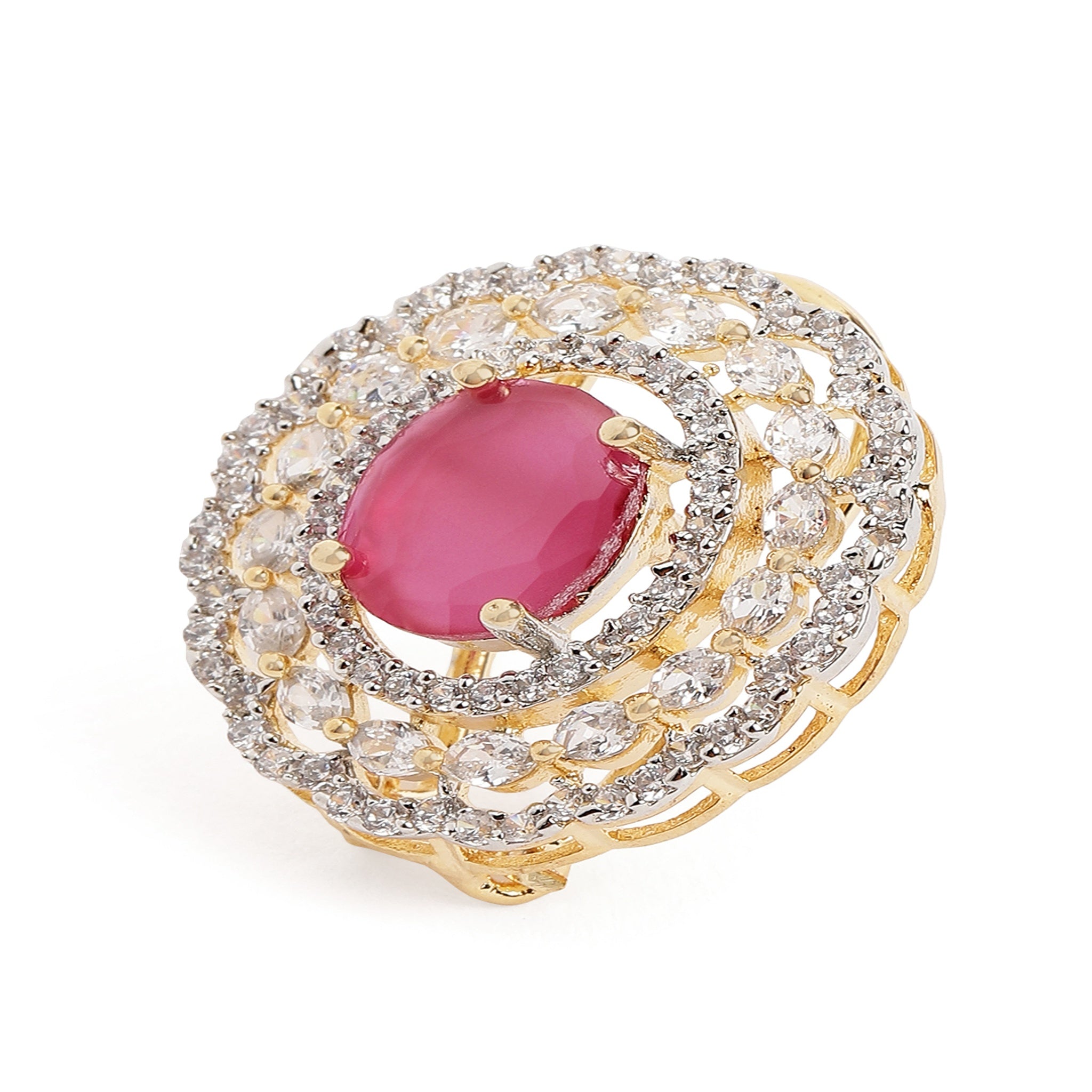Gold Plated Ruby American Diamond Stud Earrings