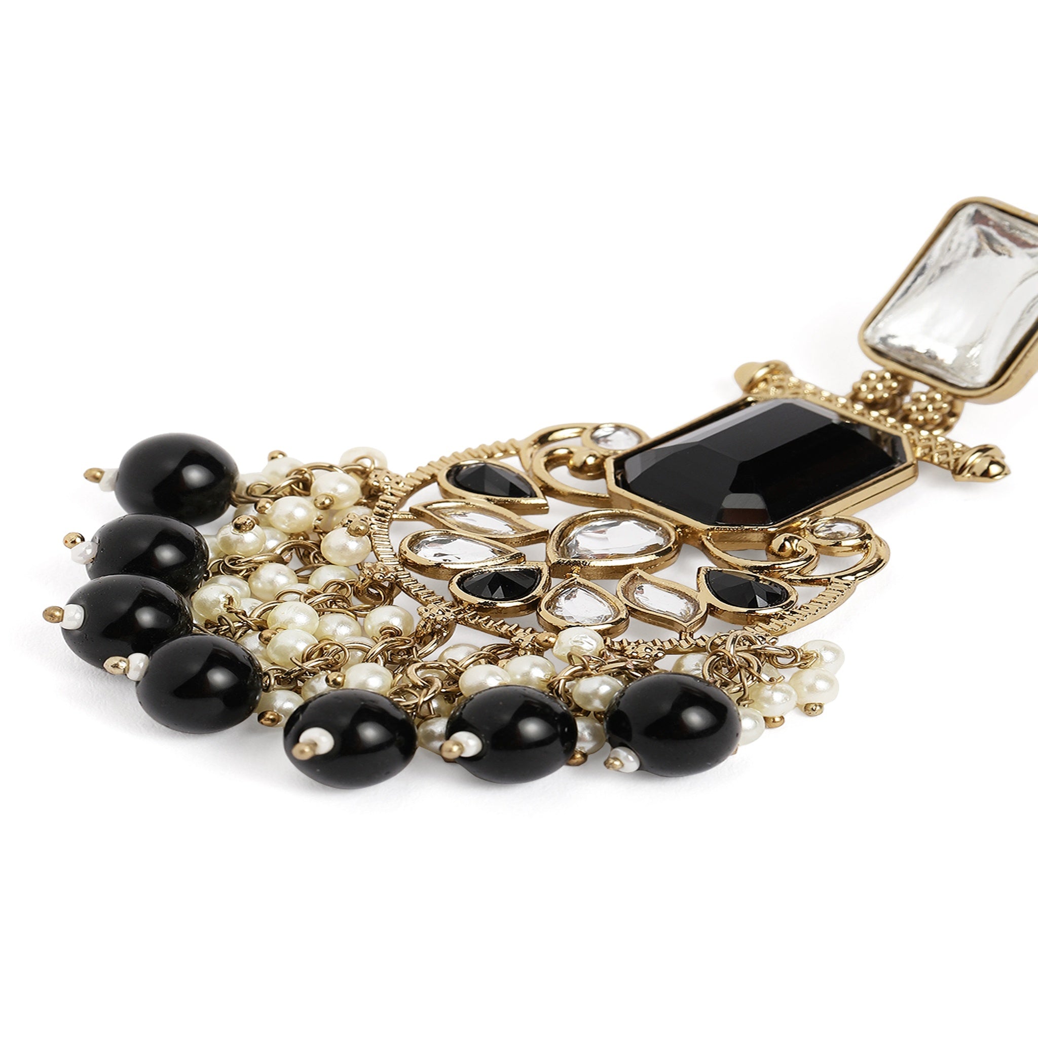 Gold Plated Black Chandbali Earrings