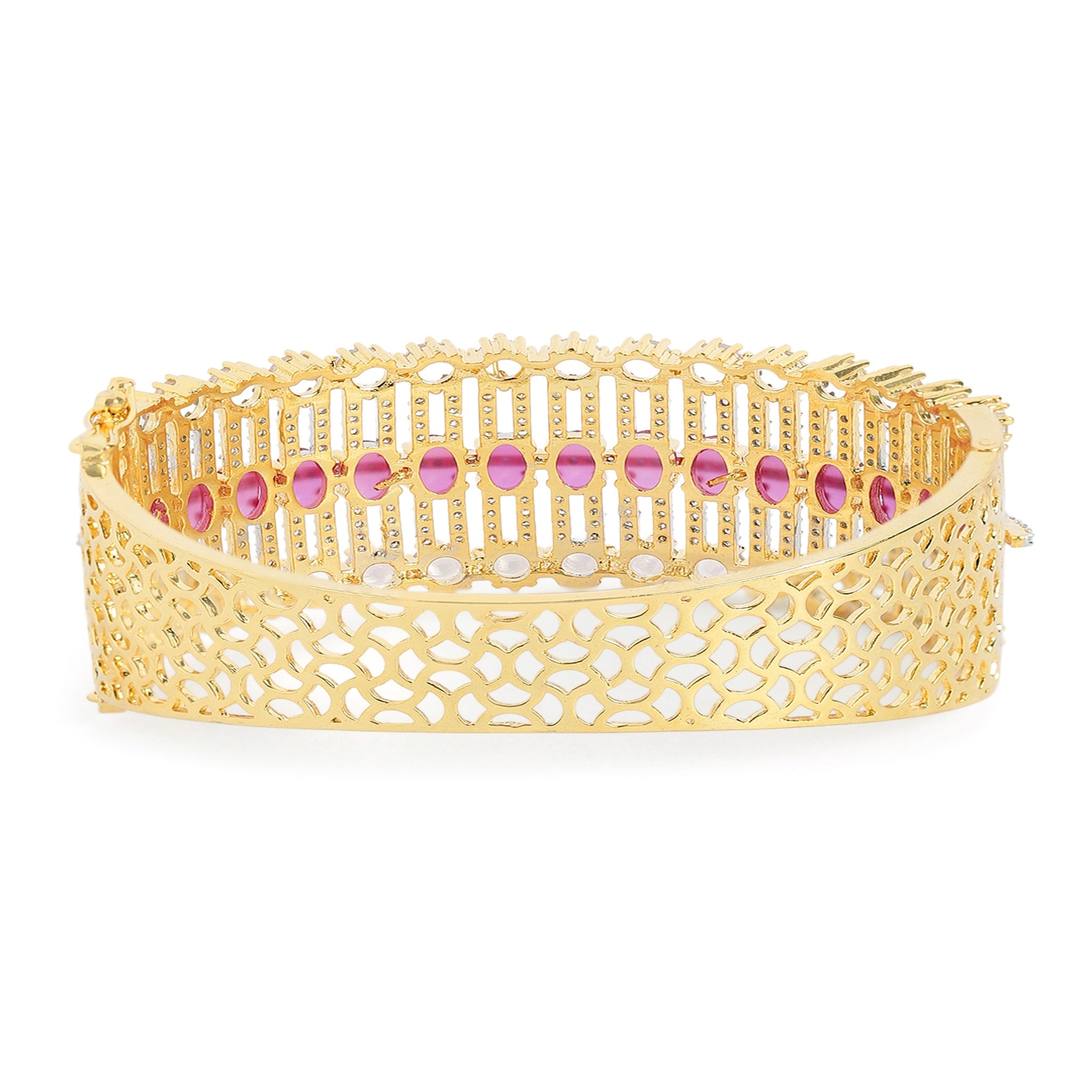 Women Cubic Zirconia Gold-Plated Kada Bracelet Ruby-Ruby