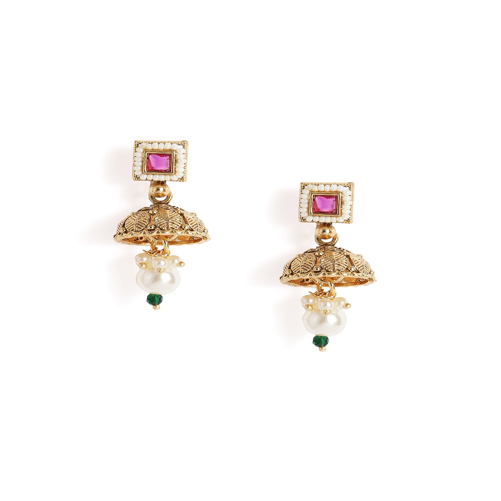 Gold Plated Antique Ruby Green Enamelled Necklace Set