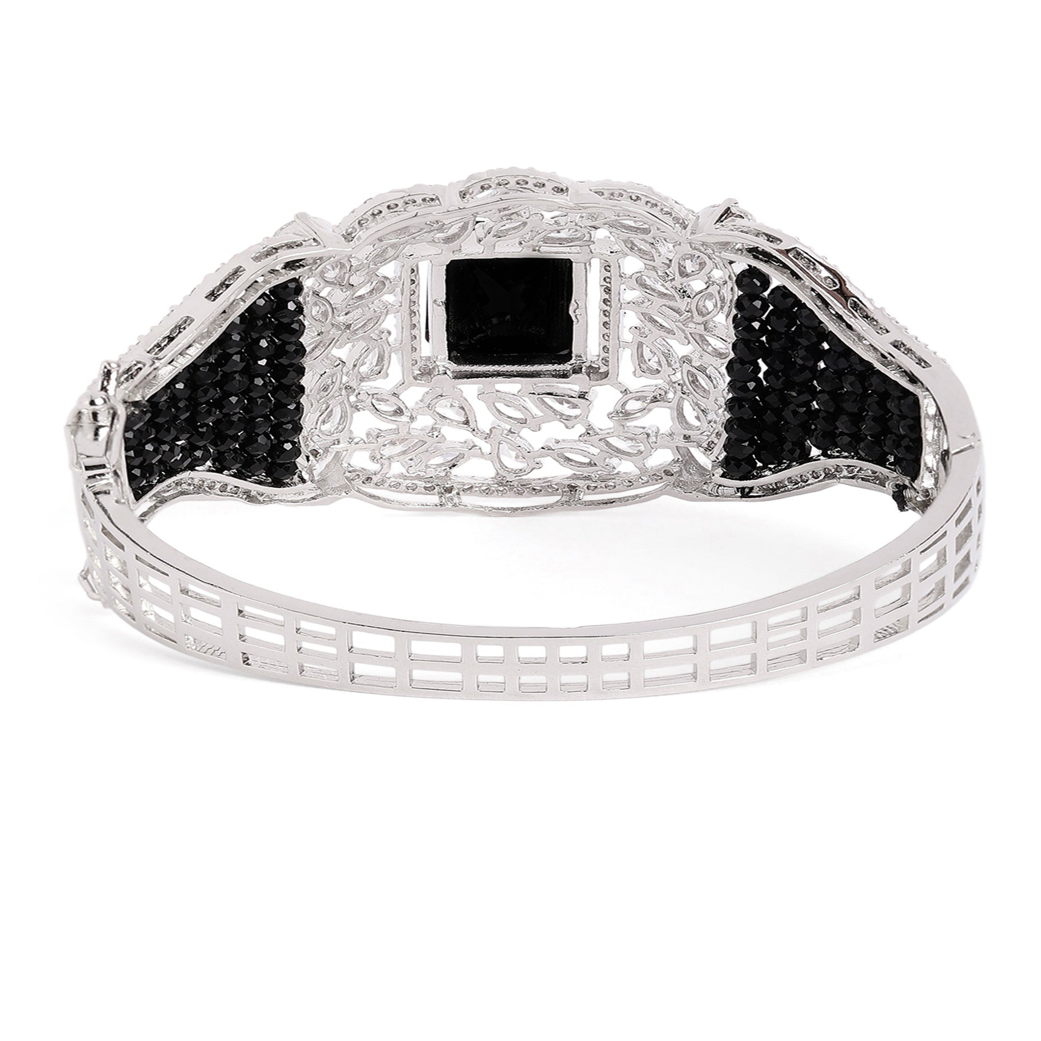 Women Cubic Zirconia Handcrafted Rhodium-Plated Kada Bracelet-Black