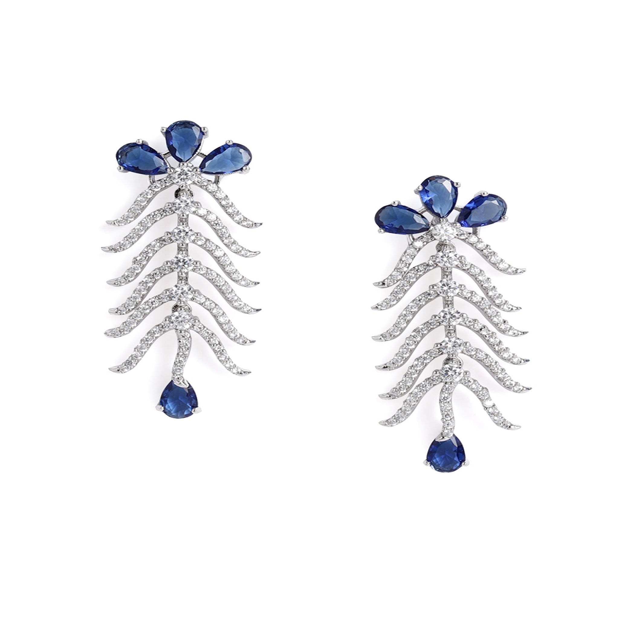 Rhodium-Plated White & Blue AD-Studded Jewellery Set