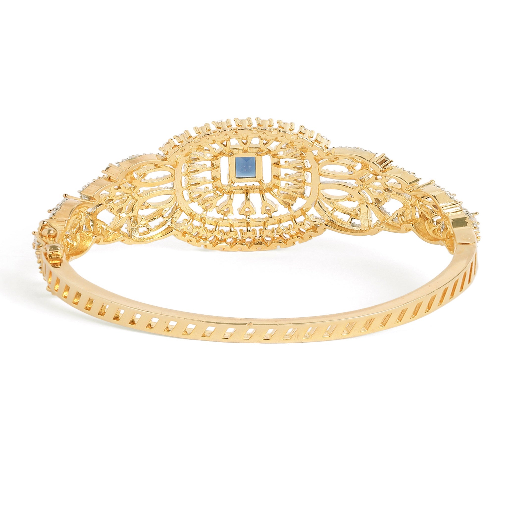 Women Cubic Zirconia Gold-Plated Kada Bracelet-Blue