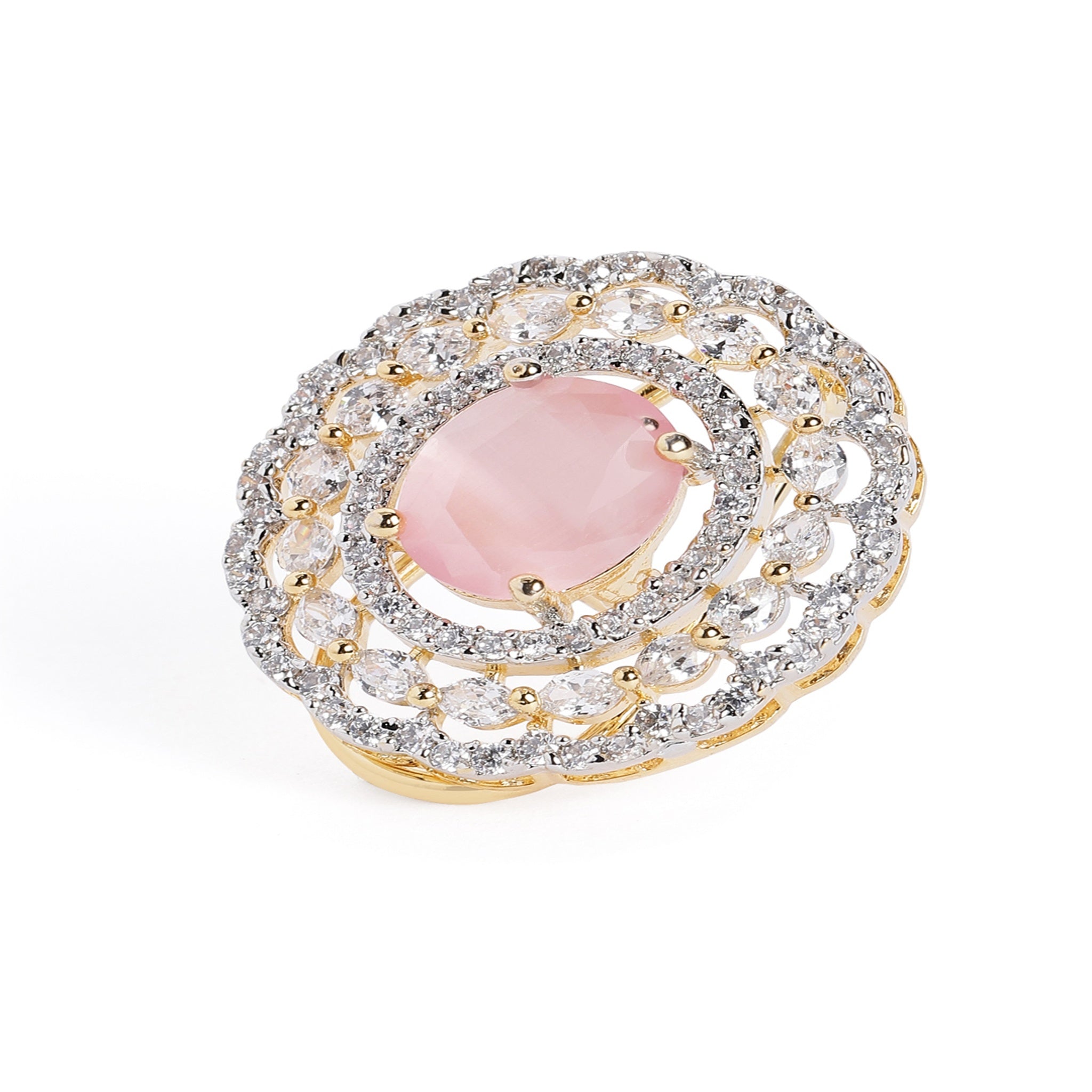 Gold Plated Pink American Diamond Stud Earrings