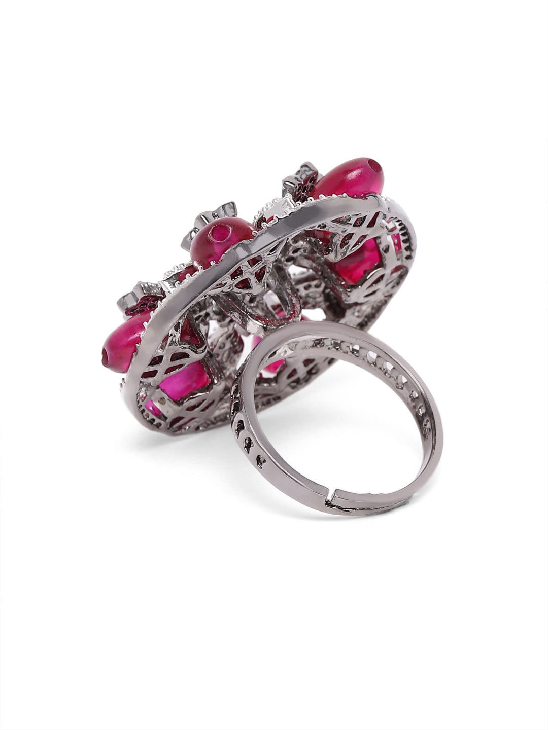 Lavish Giftz Adjustable Cubic Zirconia Rani Statement Ring With Black Plating