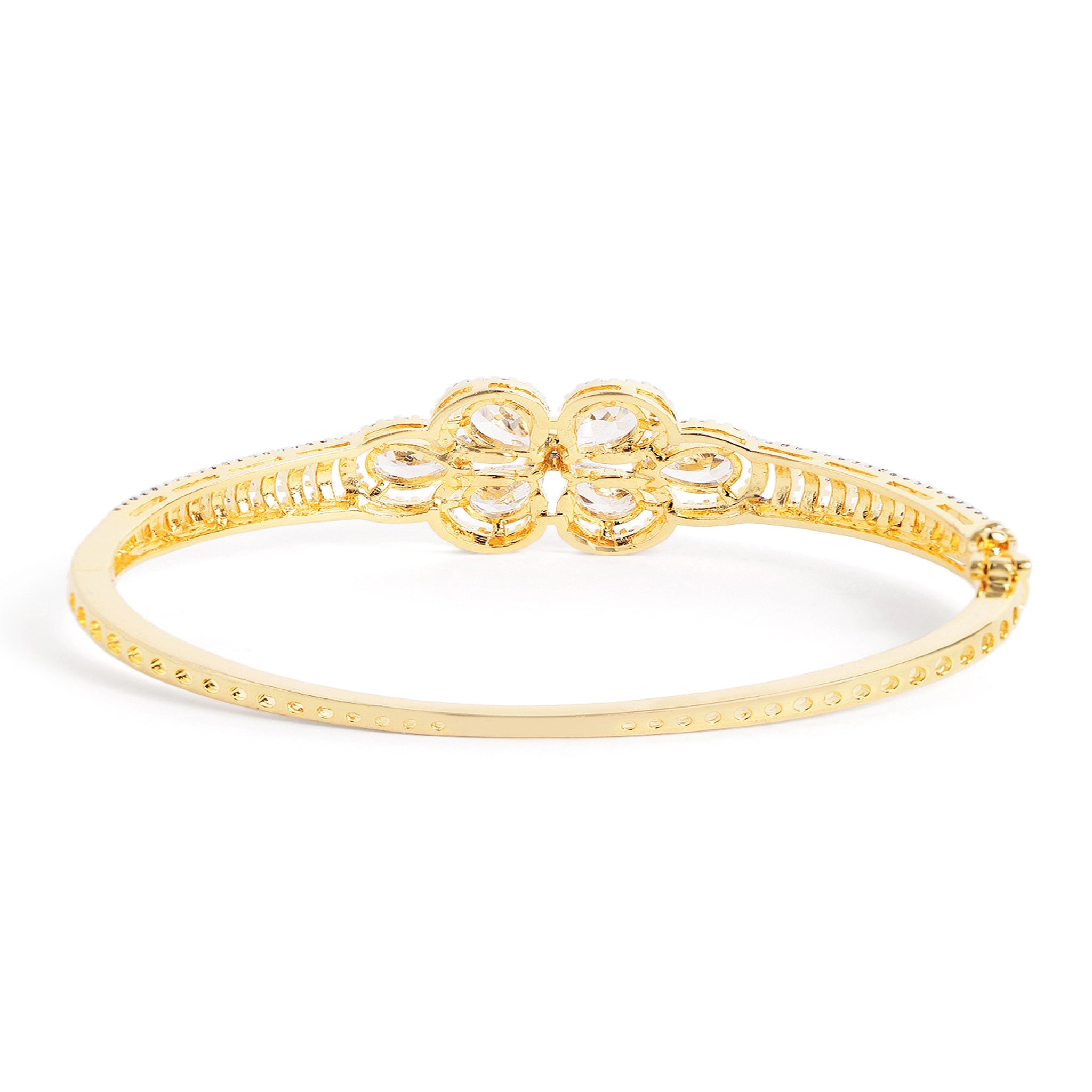 Women Cubic Zirconia Gold-Plated Kada Bracelet-White
