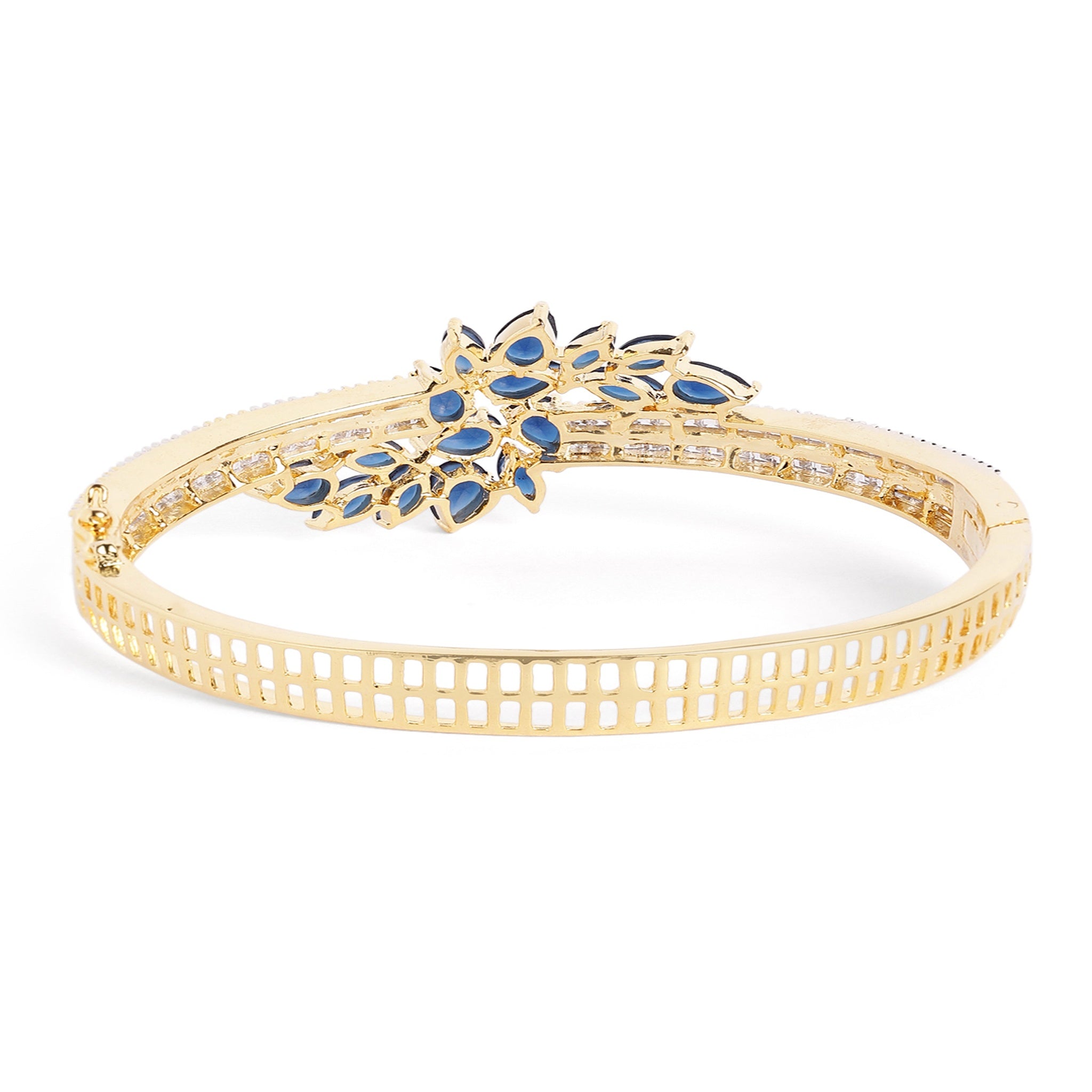 Women Cubic Zirconia Gold-Plated Kada Bracelet-Blue