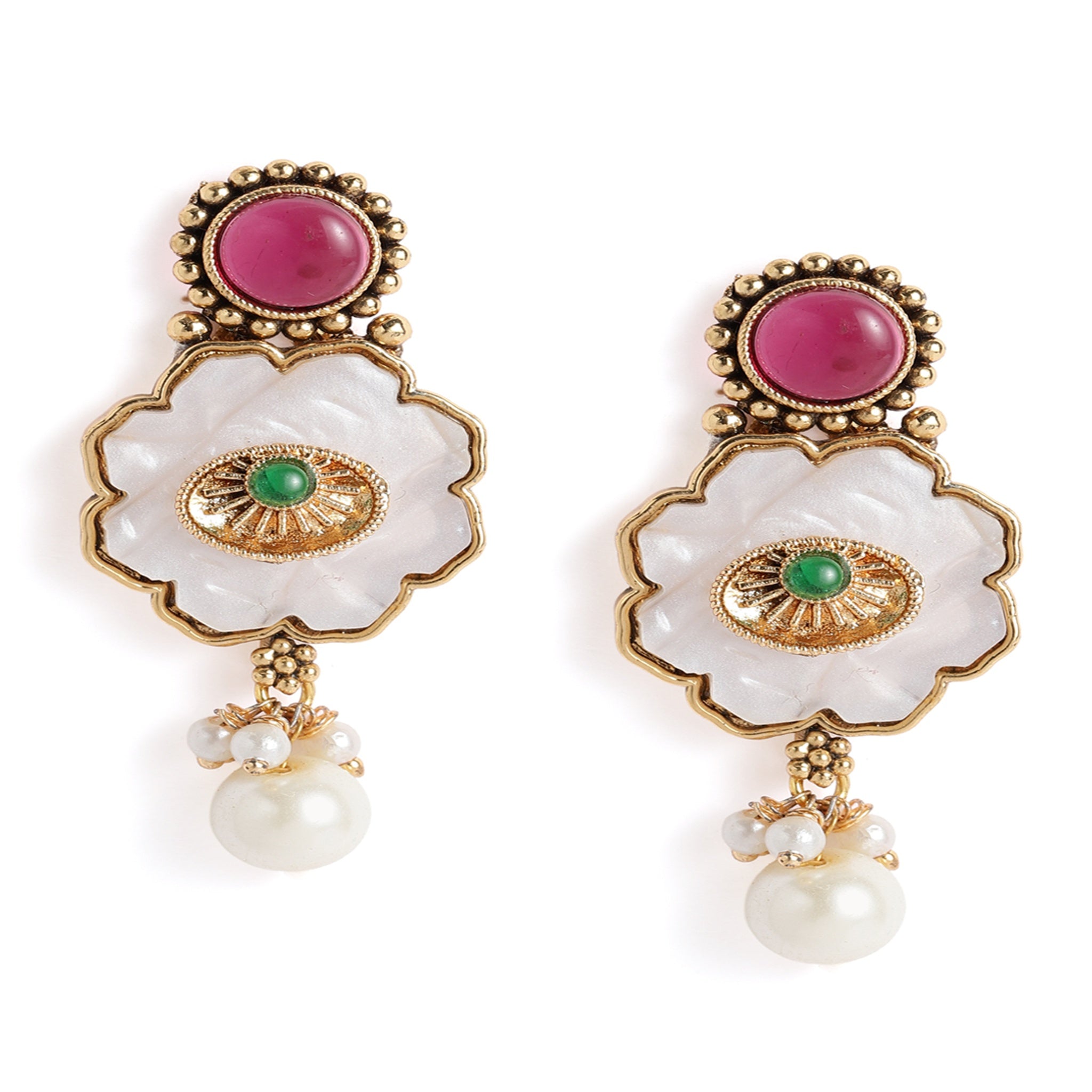 Gold Plated Mother Of Pearl Ruby Green Necklace Set