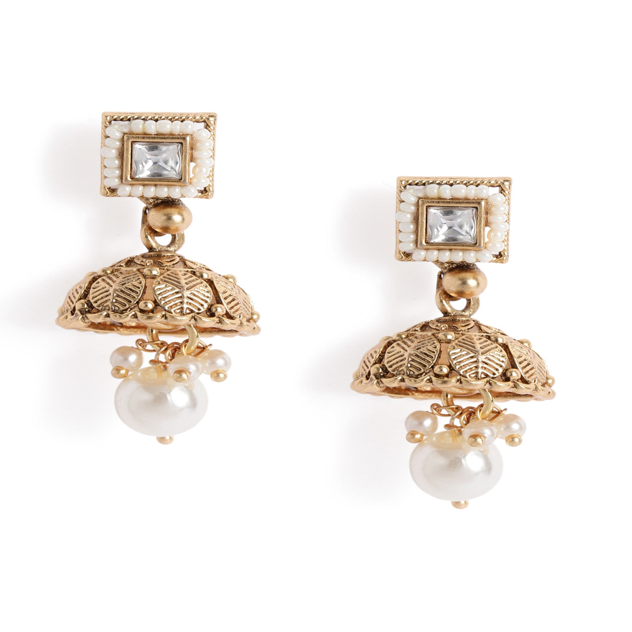 Gold Plated Antique White Enamelled Necklace Set
