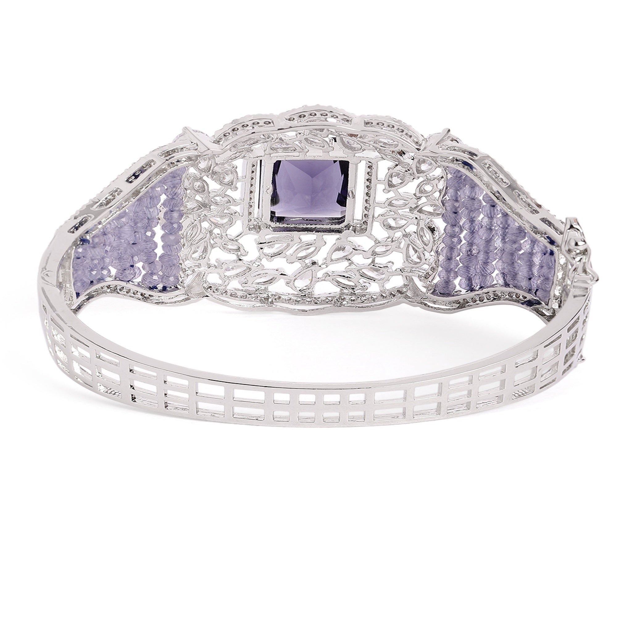 Women Cubic Zirconia Rhodium-Plated Kada Bracelet-Purple