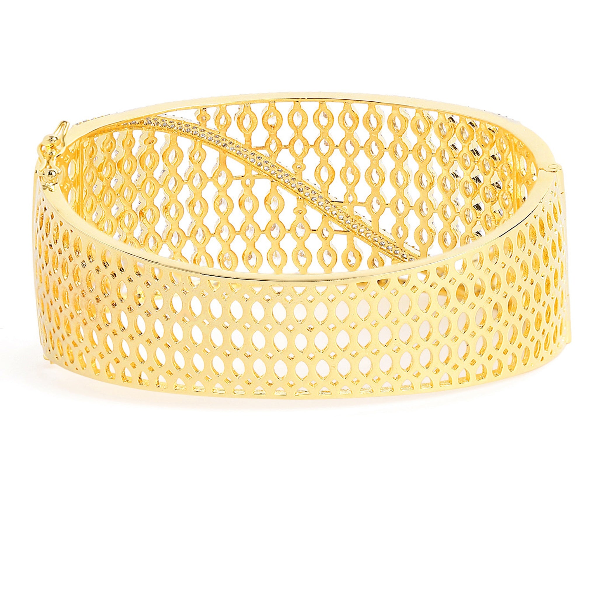 Women Cubic Zirconia Gold-Plated Kada Bracelet 2Tone-2Tone
