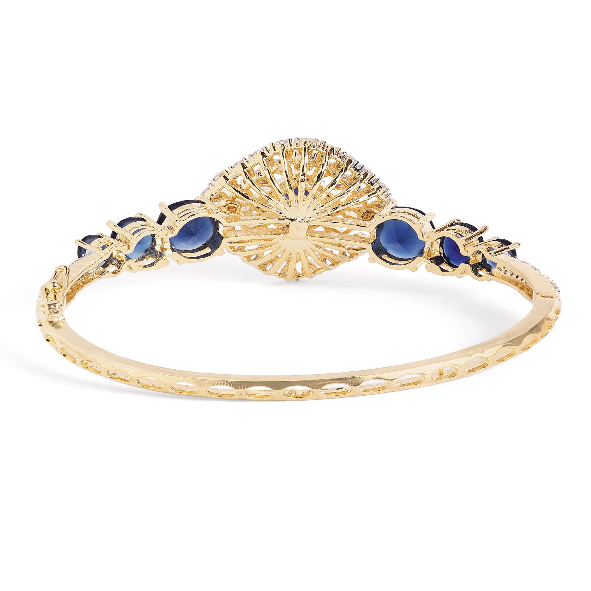 Women Cubic Zirconia Gold-Plated Kada Bracelet-Blue