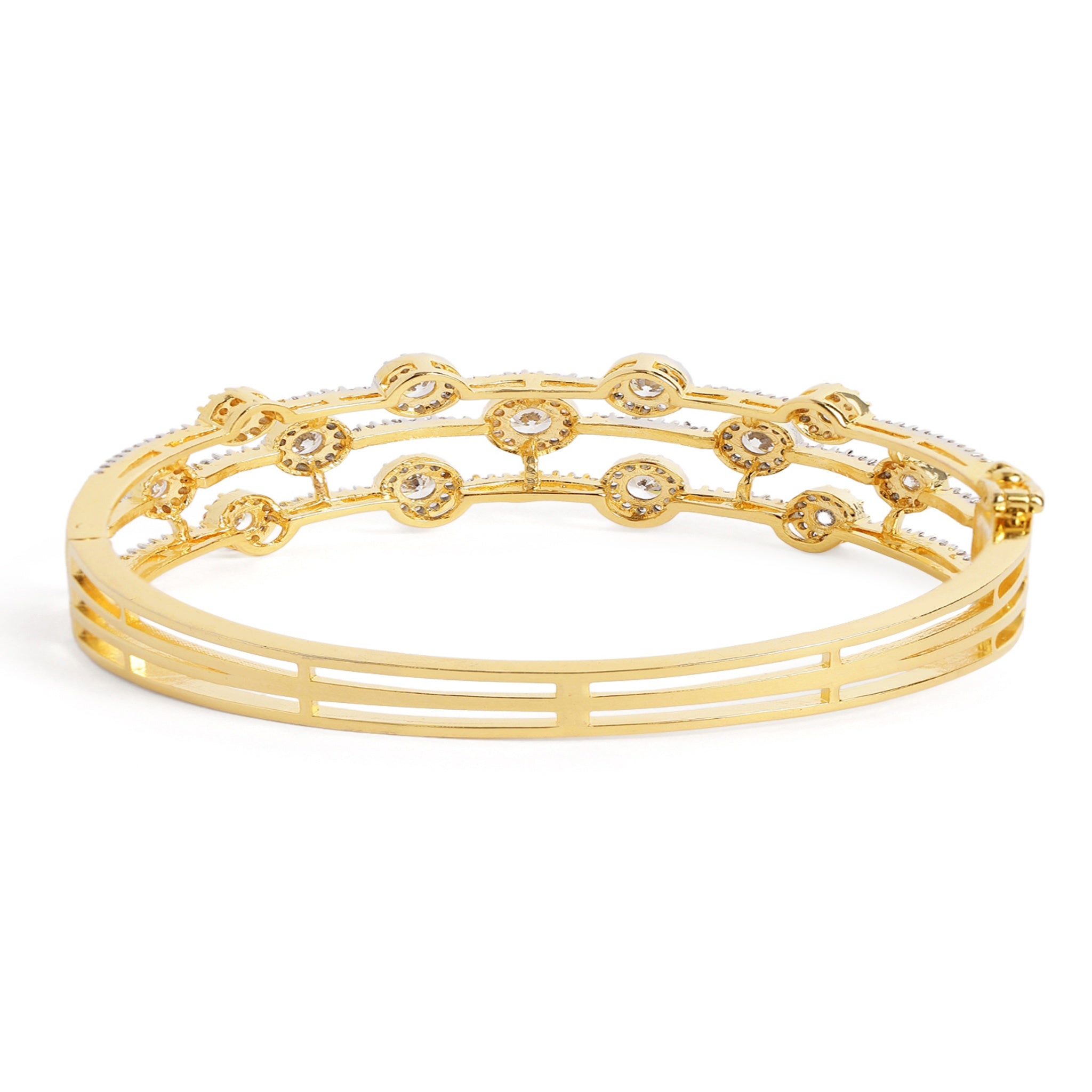 Women Cubic Zirconia Gold-Plated Kada Bracelet-2Tone