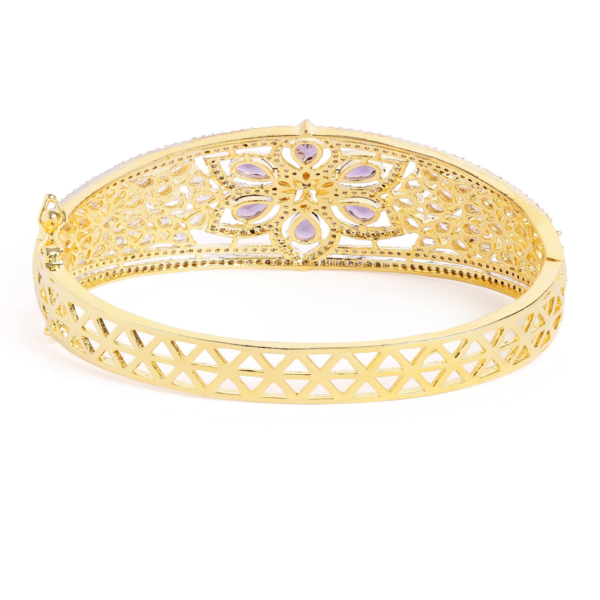 Women Cubic Zirconia Gold-Plated Kada Bracelet-Purple