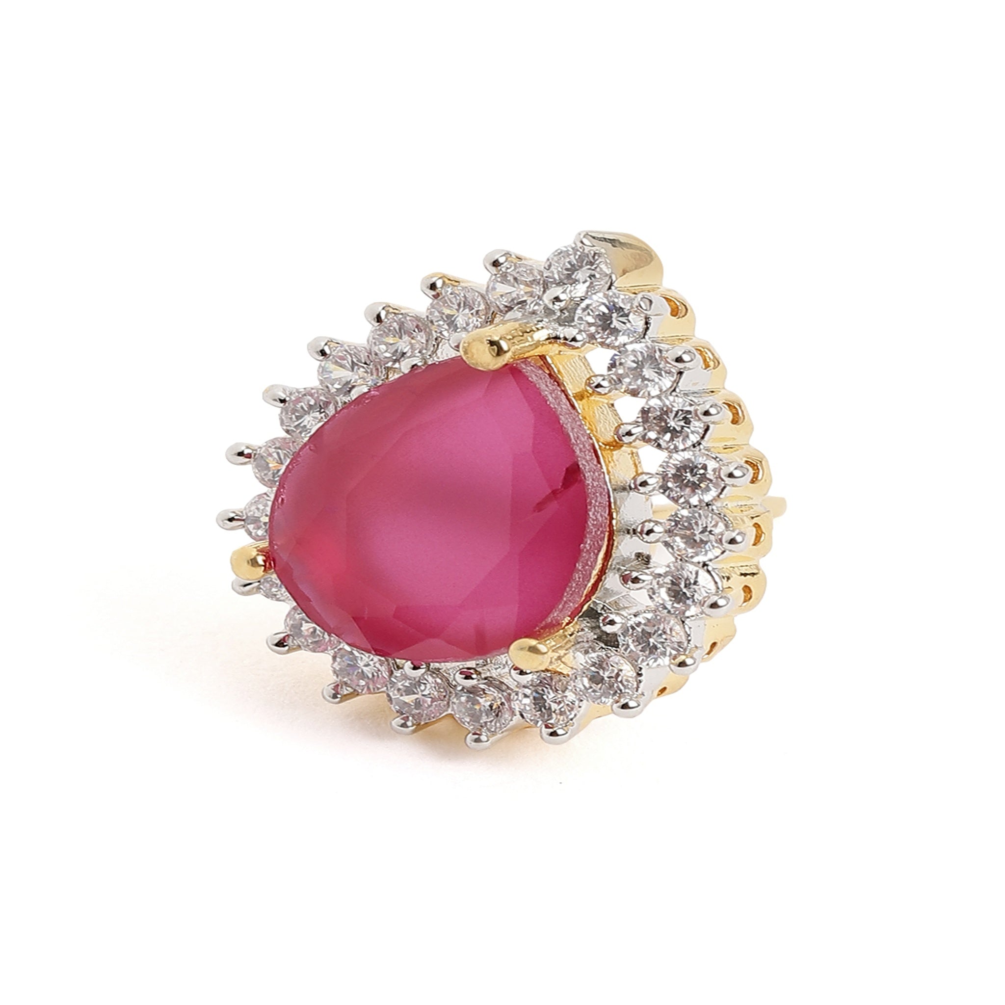 Gold Plated Ruby American Diamond Stud Earrings