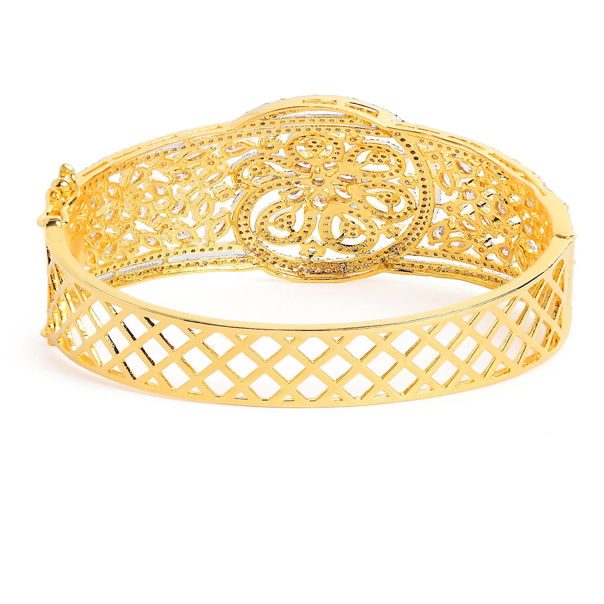 Women Cubic Zirconia Gold-Plated Kada Bracelet-2Tone