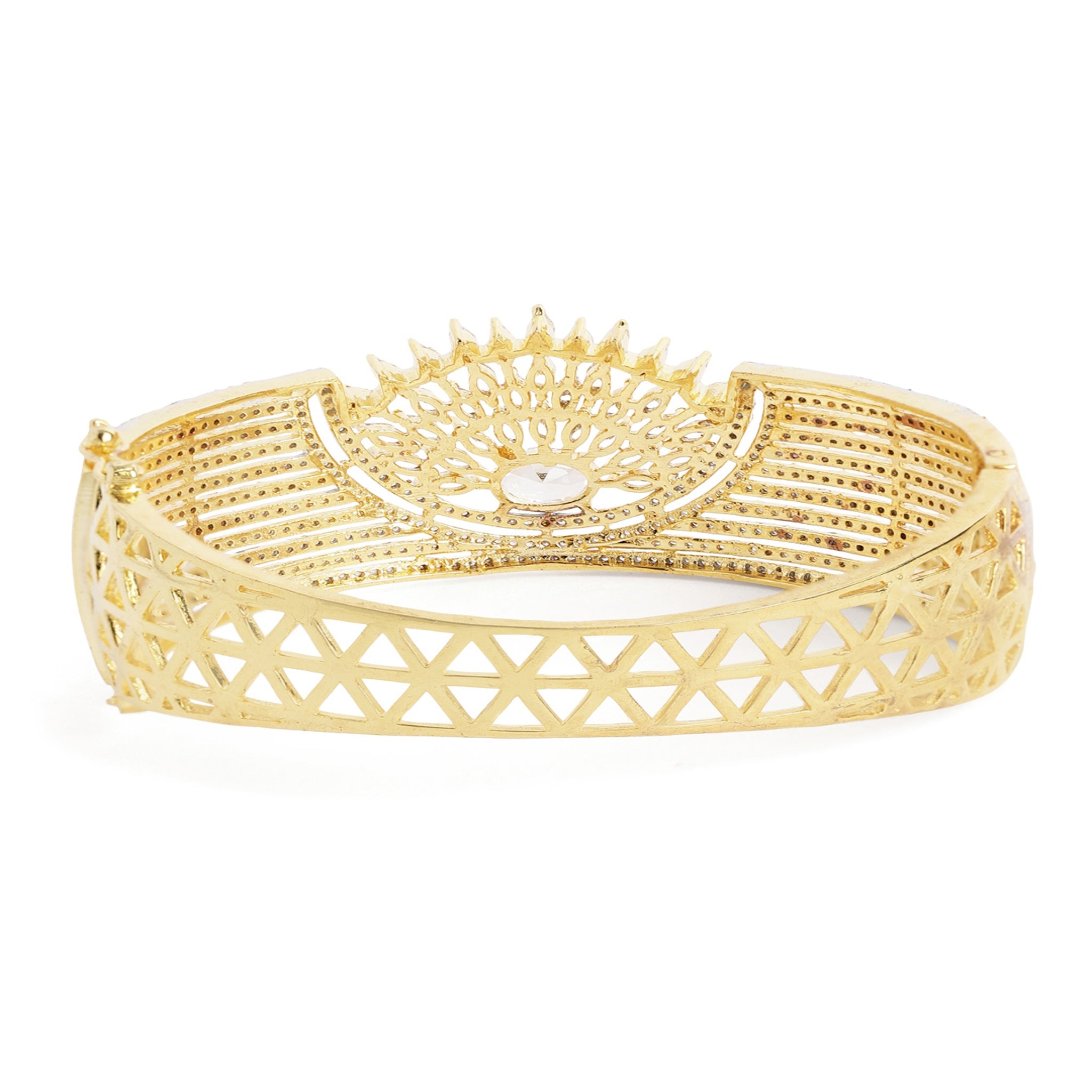 Women Cubic Zirconia Gold-Plated Kada Bracelet-White