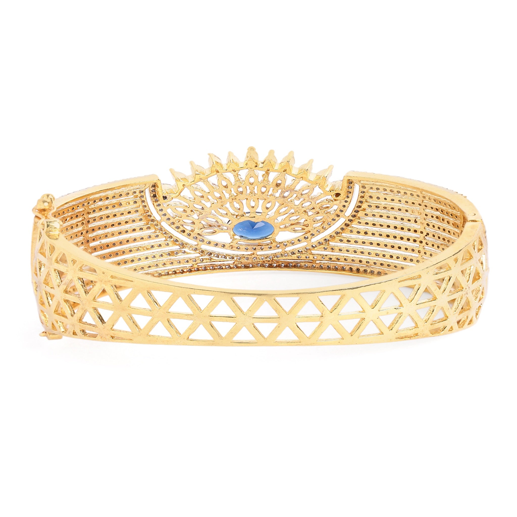 Women Cubic Zirconia Gold-Plated Kada Bracelet-Blue