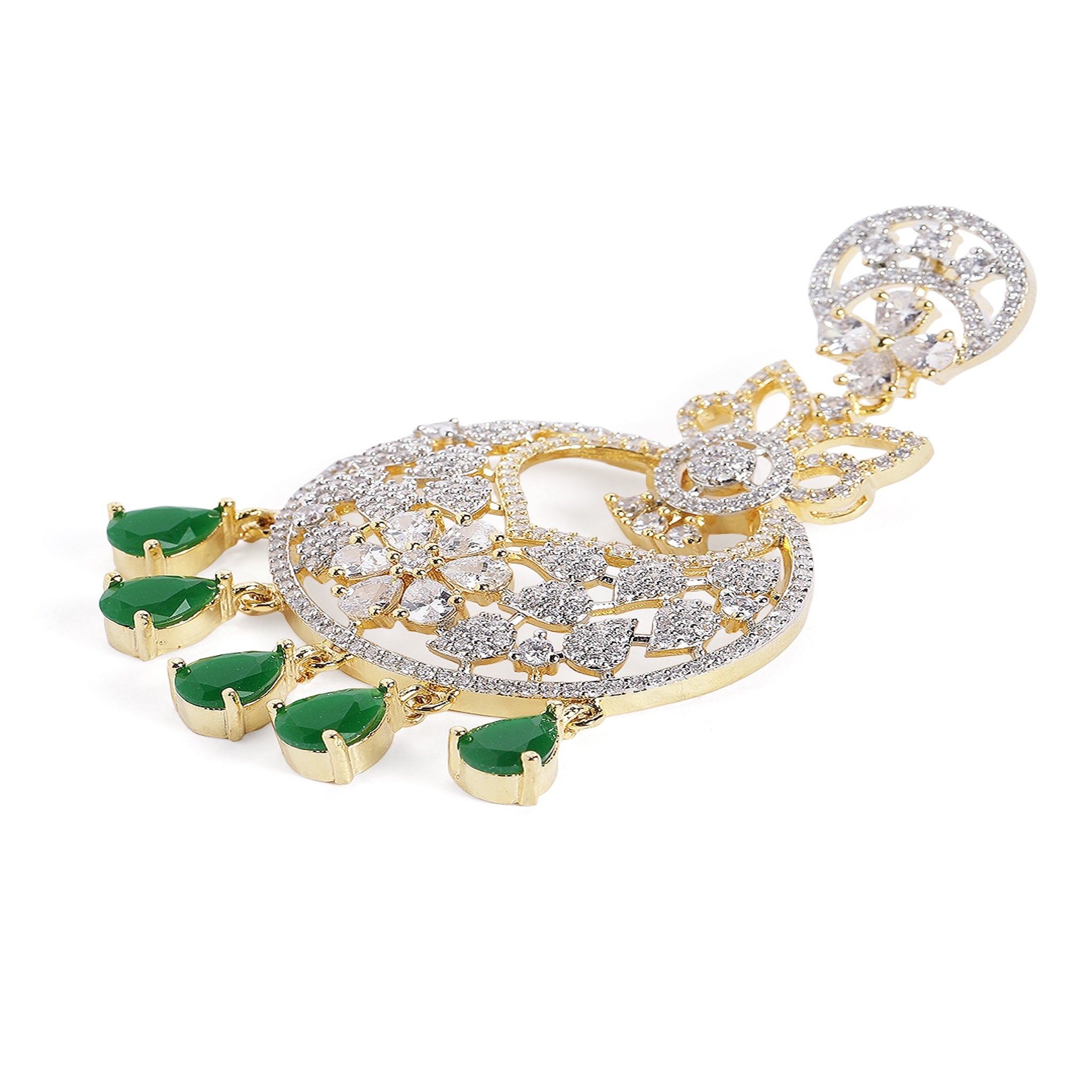 Green Gold-Plated American Diamonds Classic Drop Earrings