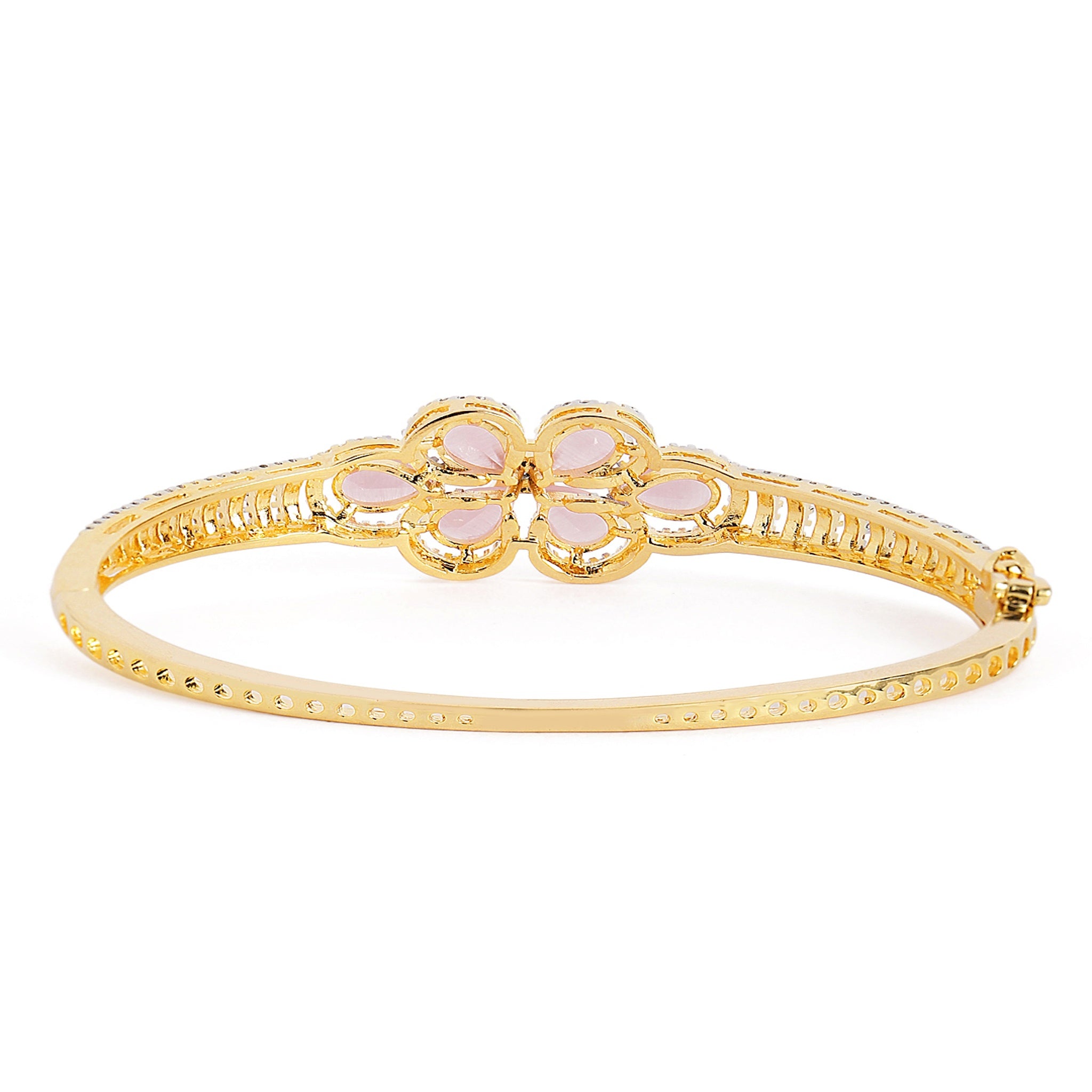 Women Gold-Plated Cubic Zirconia Studded Kada Bracelet-Pink