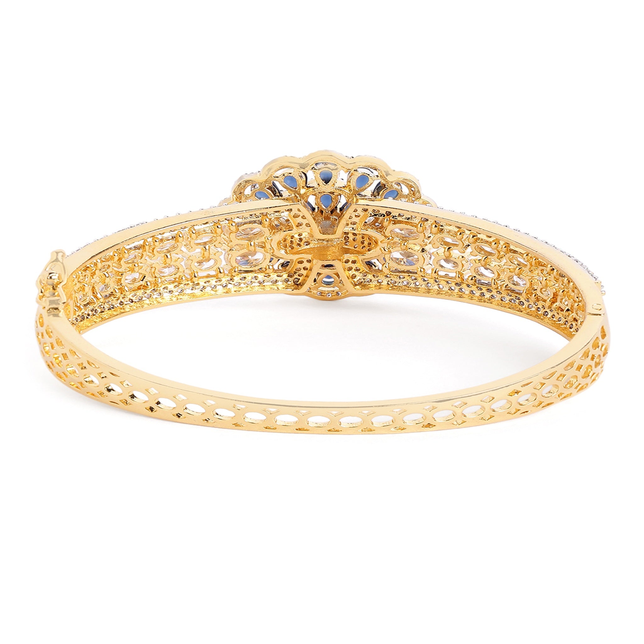 Women Cubic Zirconia Gold-Plated Kada Bracelet-Blue