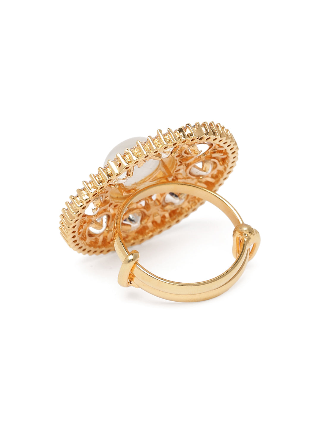 Lavish Giftz Gold-Plated Classic Kundan Adjustable Kundan Stone Studded Handcrafted Finger Ring