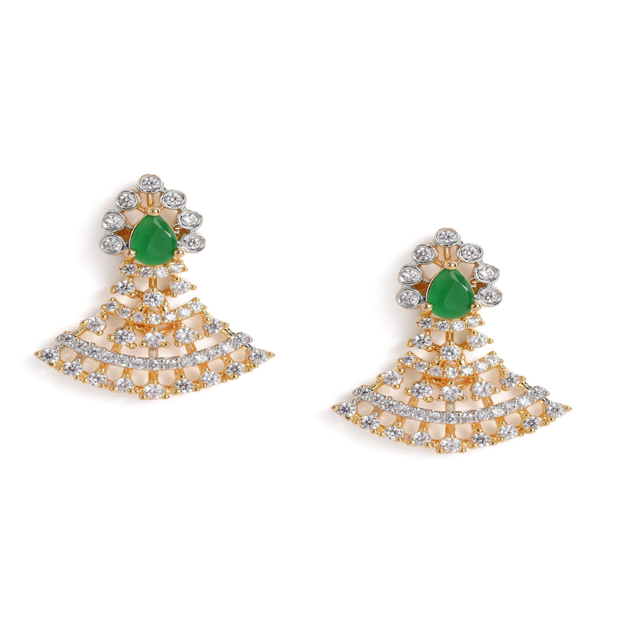 Gold Plated White & Green AD-Studded Jewellery Set