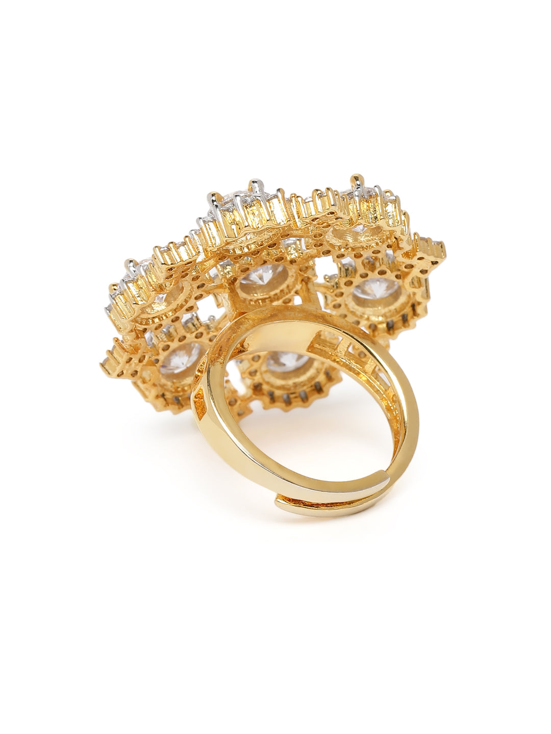 Lavish Giftz Gold Plated Selena Adjustable Cubic Zirconia Classic Statement Ring