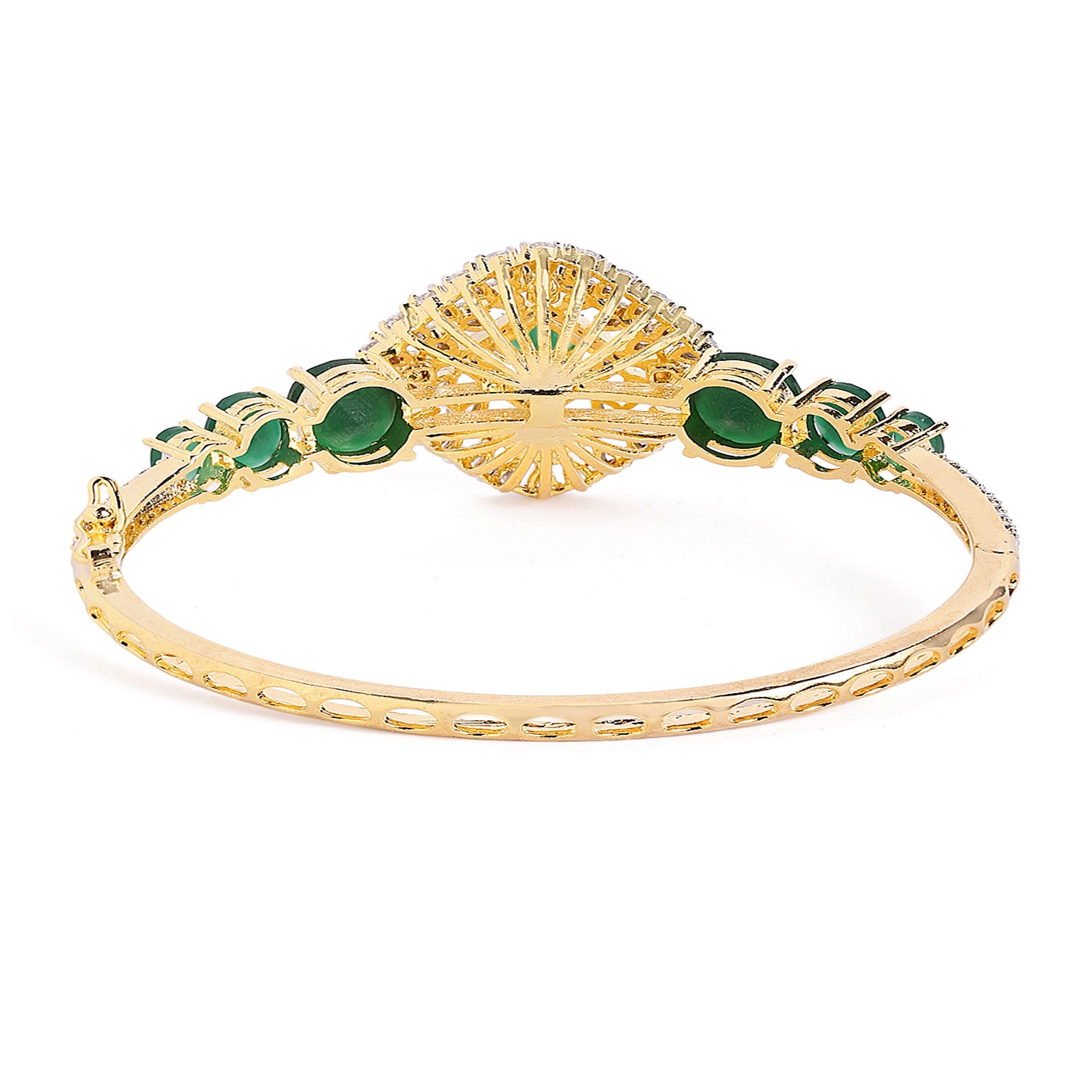 Women Cubic Zirconia Gold-Plated Kada Bracelet-Green