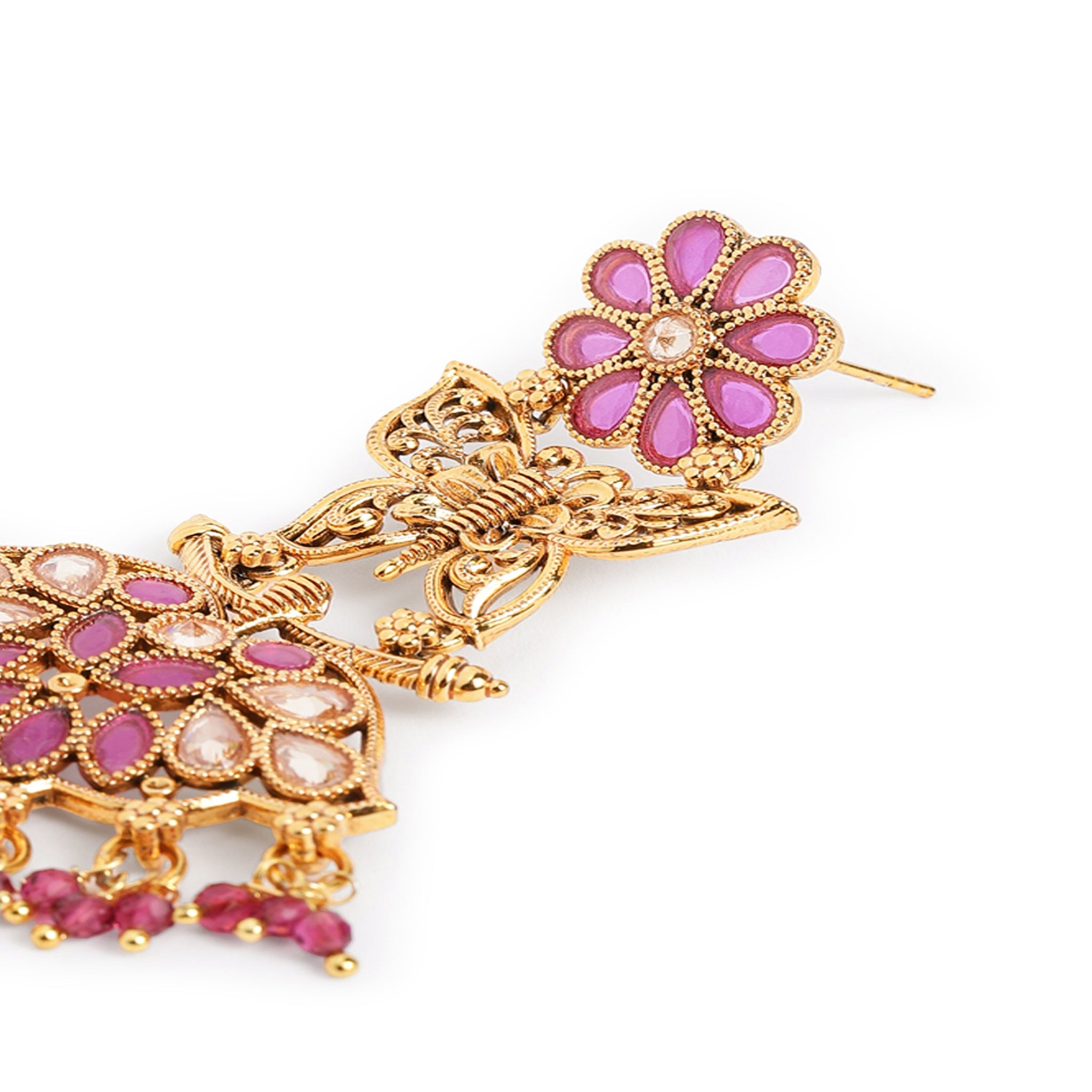 Gold-Plated Ruby Classic Long Earrings