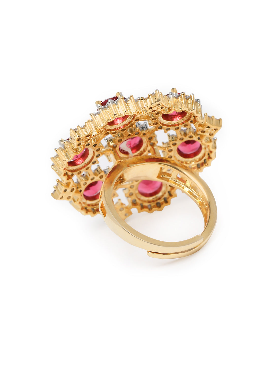 Lavish Giftz Gold Plated Adjustable Ruby Cubic Zirconia Classic Statement Ring