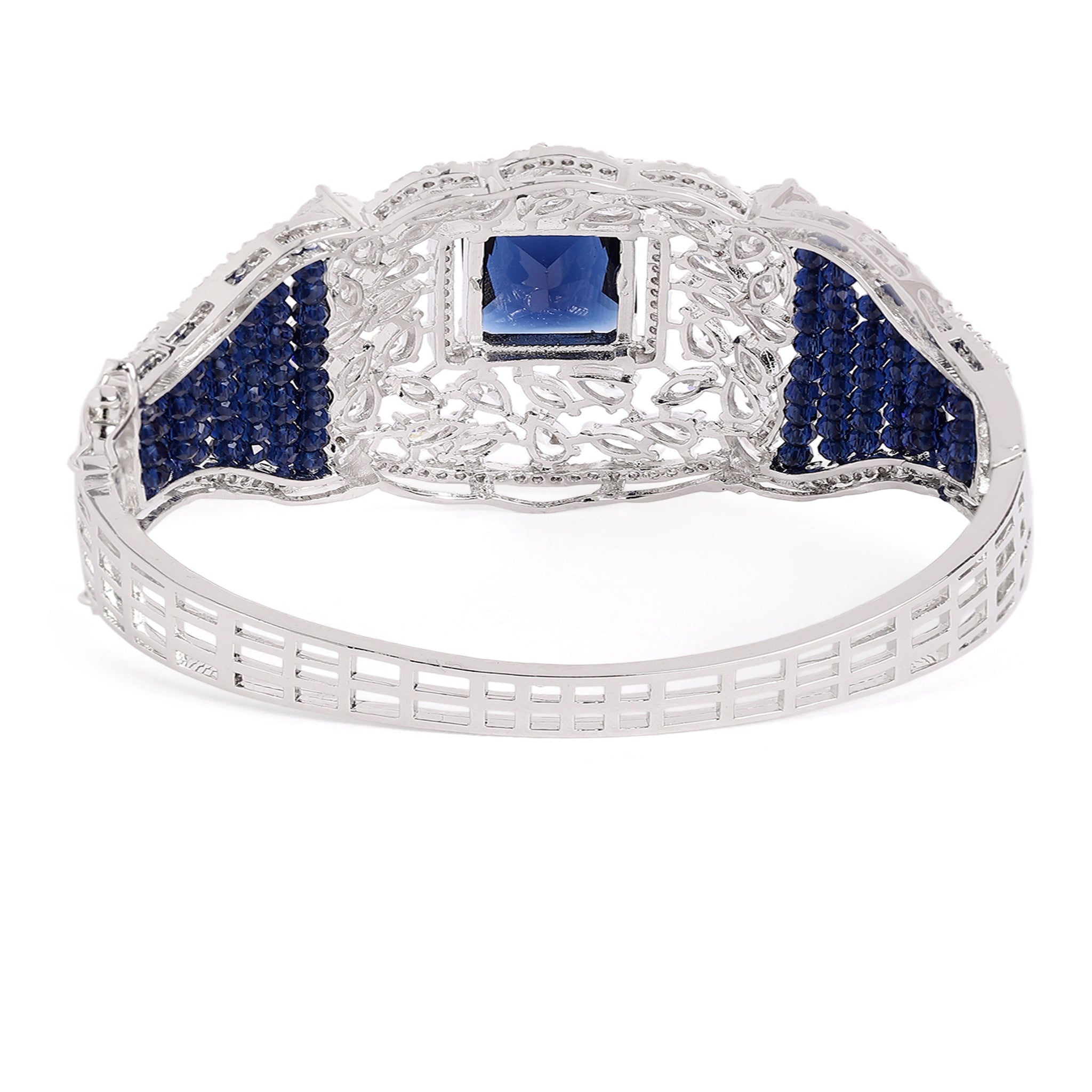 Women Cubic Zirconia Rhodium-Plated Kada Bracelet-Blue